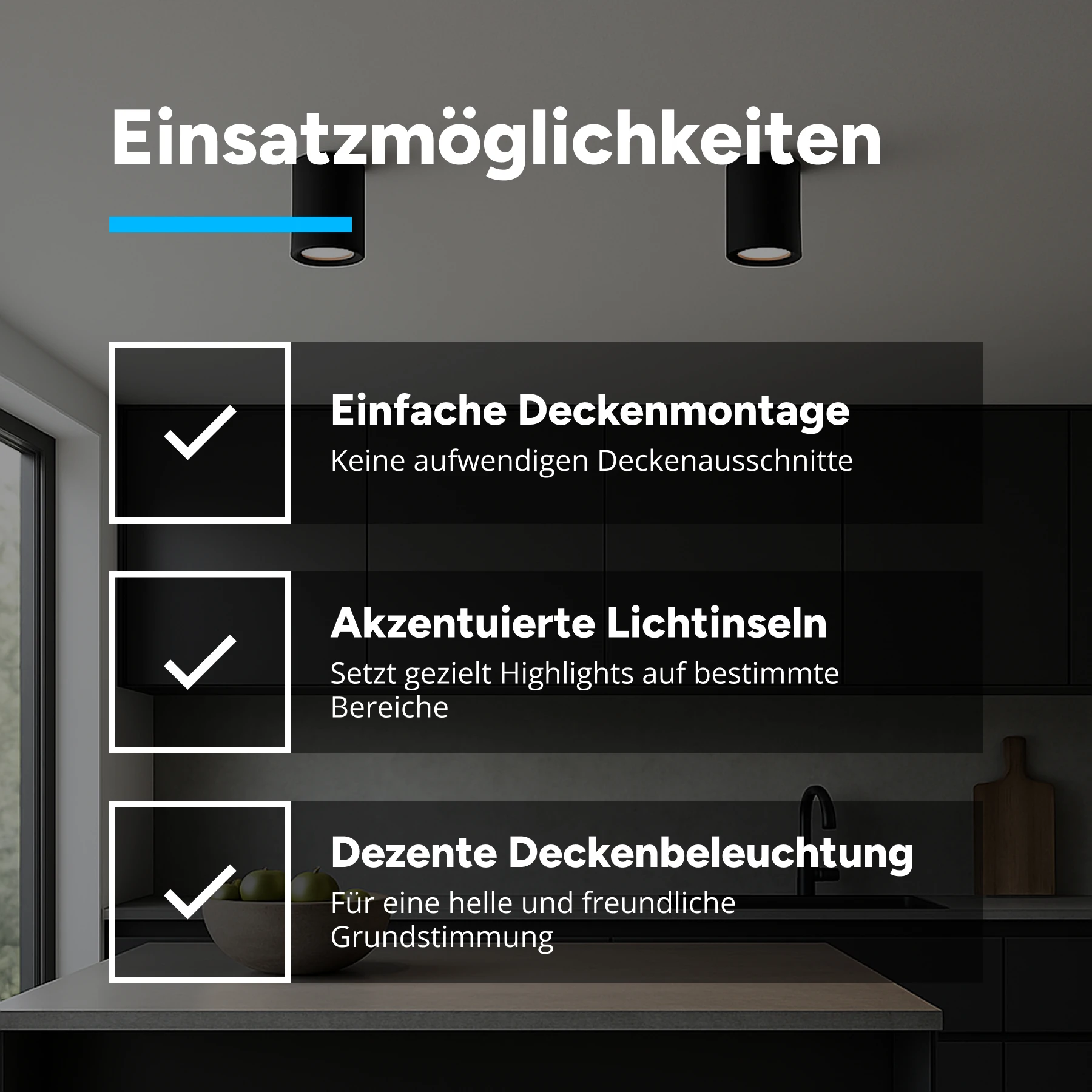 Aufbau Deckenspot in schwarz - ohne Leuchtmittel