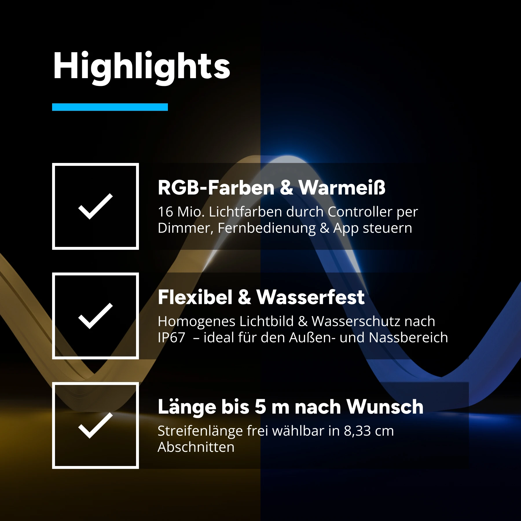 24V wasserfester flexibler LED Lichtschlauch - RGBW - diffus - Neon-Effekt - IP67 - 16 x 15 mm 33,32 cm - 28 LEDs - 5 Watt - 192 Lumen_100 cm Eingangskabel mit offenen Enden