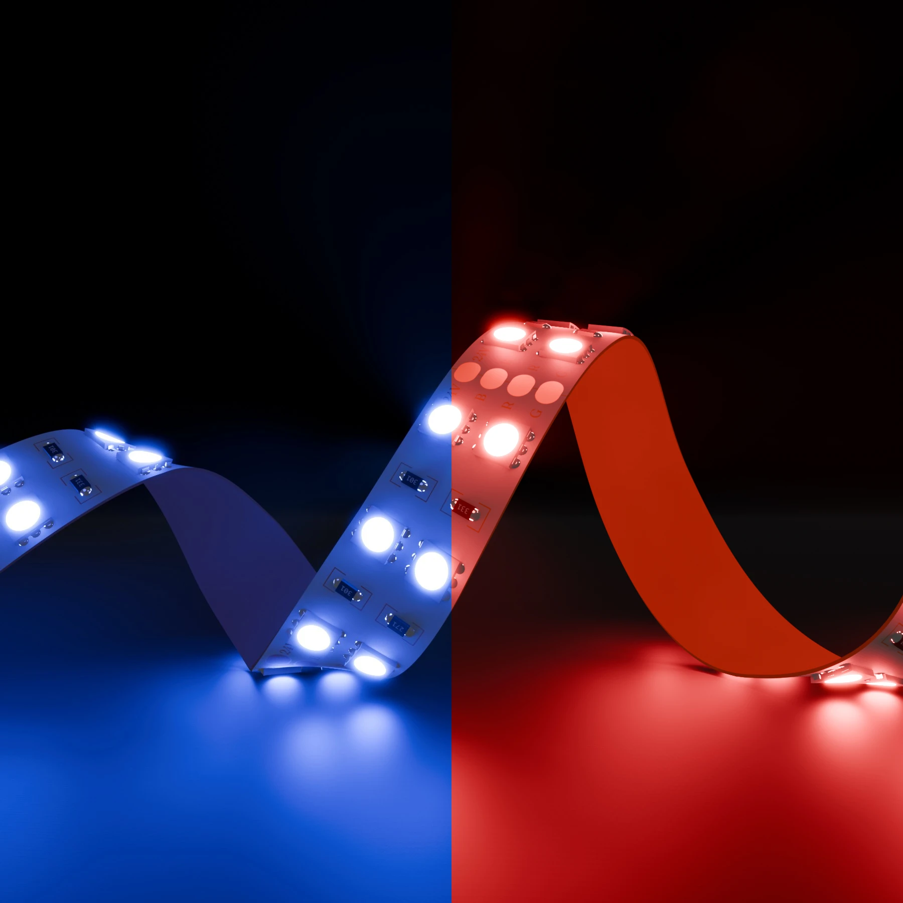 24V  Double Line High-Power LED Streifen – RGB – 120 LEDs je Meter – alle 5cm teilbar