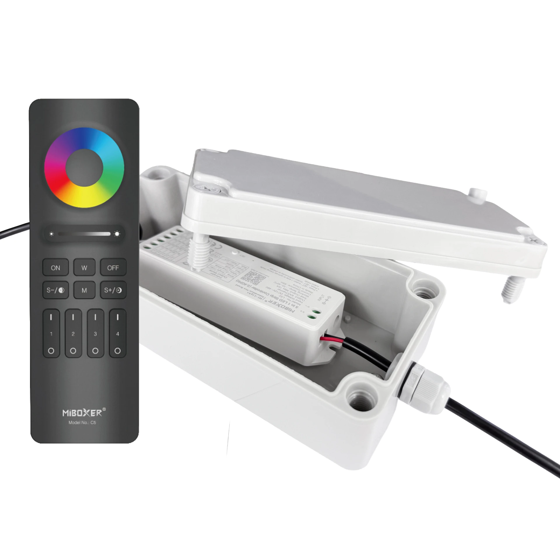 Plug & Play LED Funk Controller Set - 4 Zonen - 5 Kanal - RGB+CCT - Fernbedienung (2,4 GHz), Outdoor-Box