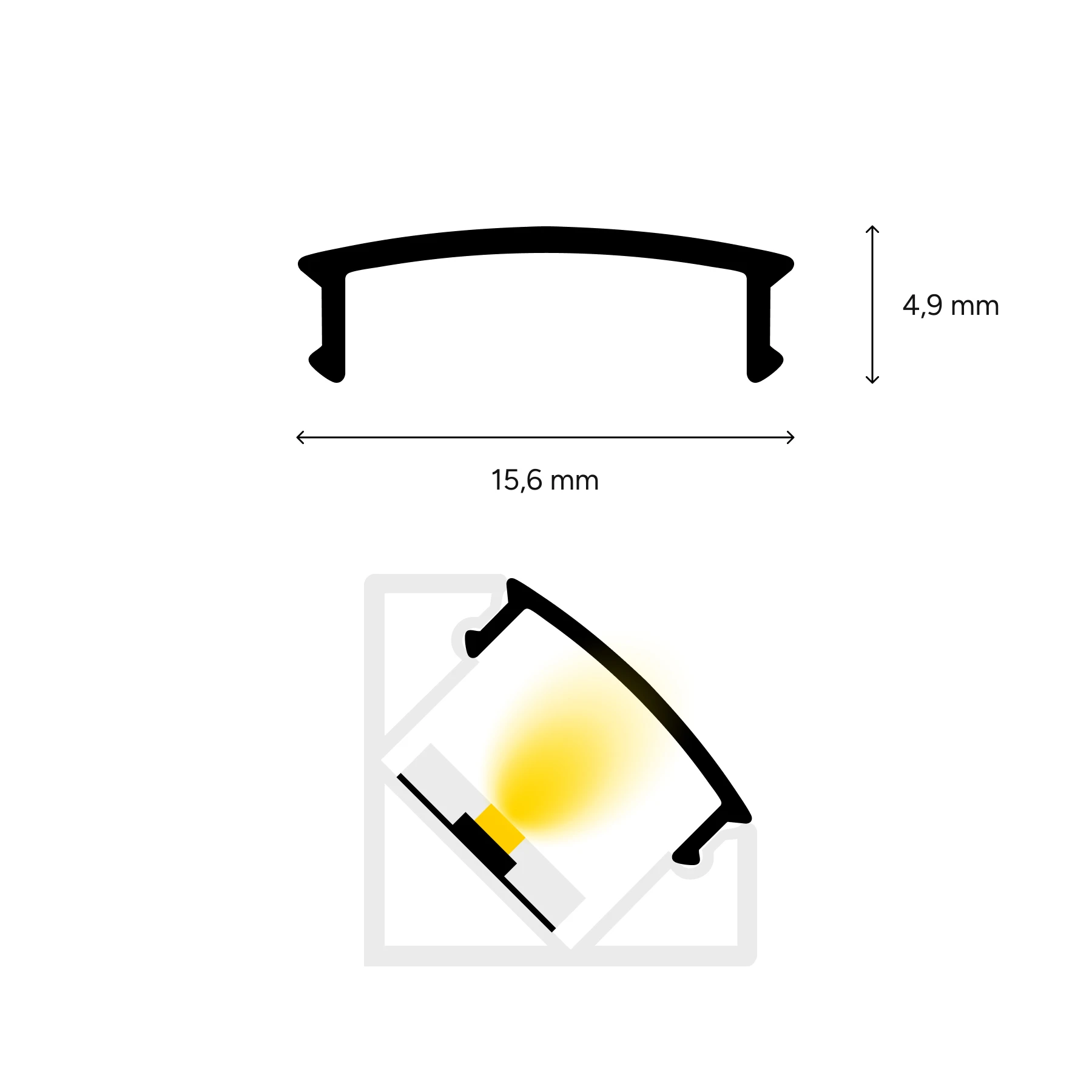 transparente Abdeckung für LED Eckprofil - 90°, CC-35, CC-35-BLK, CC-35-WHT - 100cm Länge