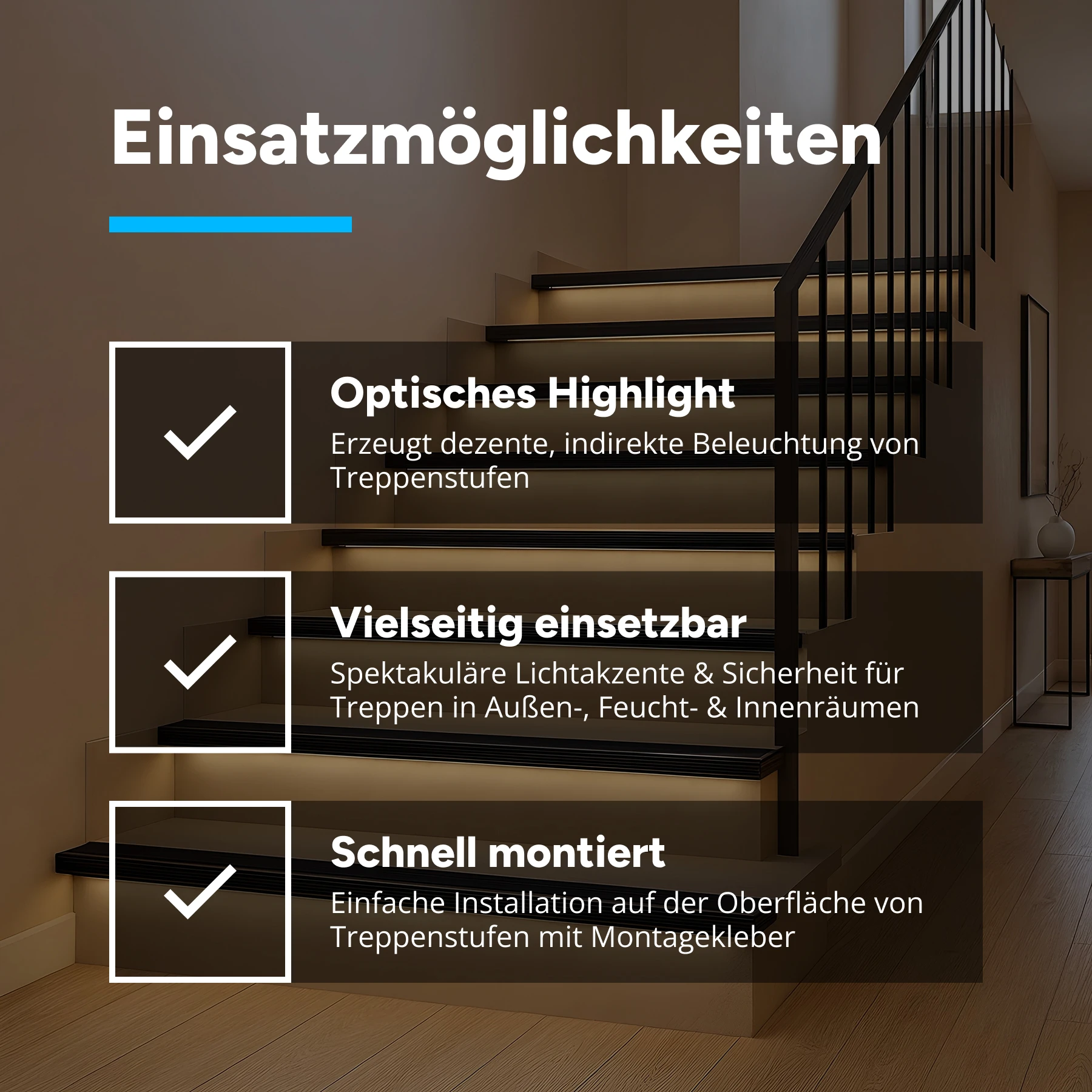 schwarzes Aluminium LED Treppen Profil, P12-2, 5,4 x 2,39 x 50cm - ohne Abdeckung - 2er Set - beidseitig ohne Loch