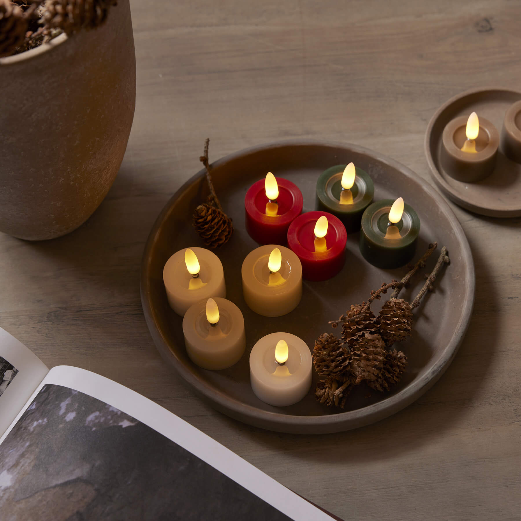 Flamme Flow - Kerzen Set für innen - Rot - Höhe: 5 cm - Batteriebetrieb - Timer - flackernd
