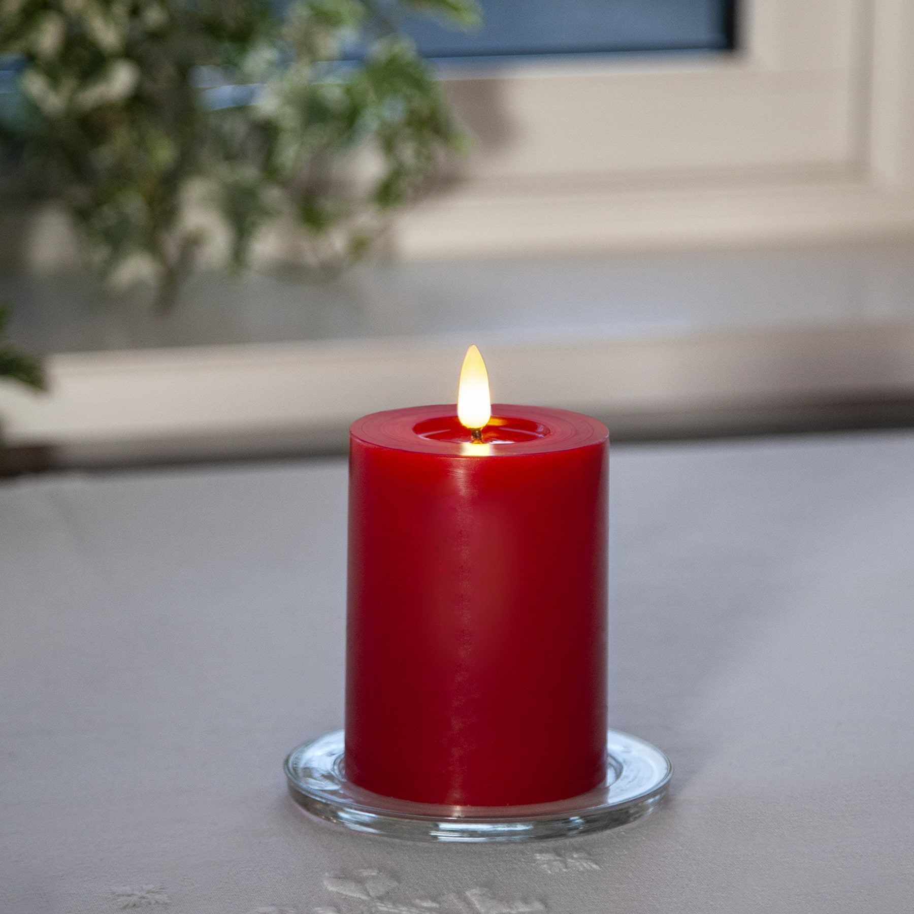 Flamme Flow - Kerze für innen - Rot - Höhe: 12,5 cm - Batteriebetrieb - Timer - flackernd