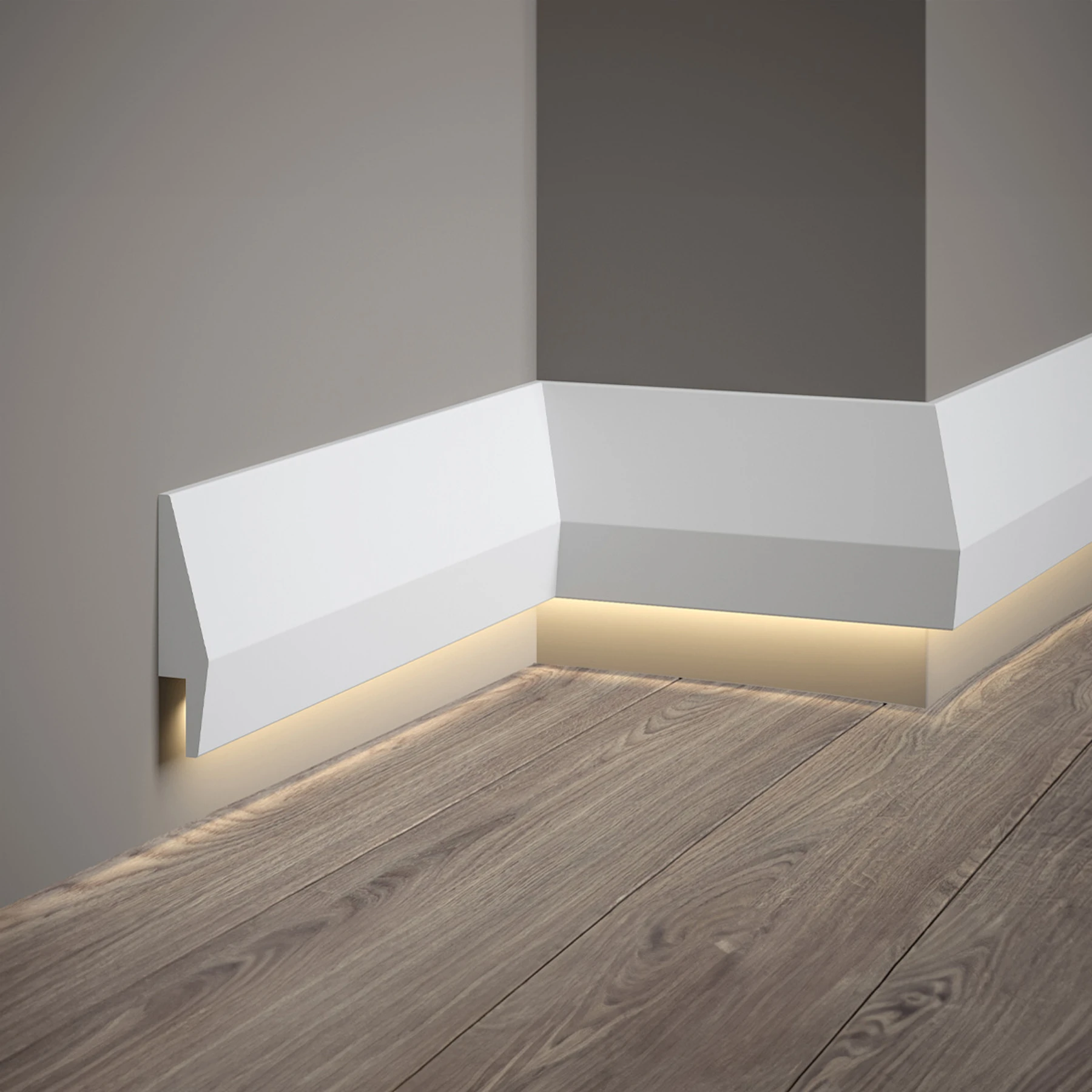 LED Stuckleiste - moderne glatte Sockelleiste - 2,3 x 10 x 200cm