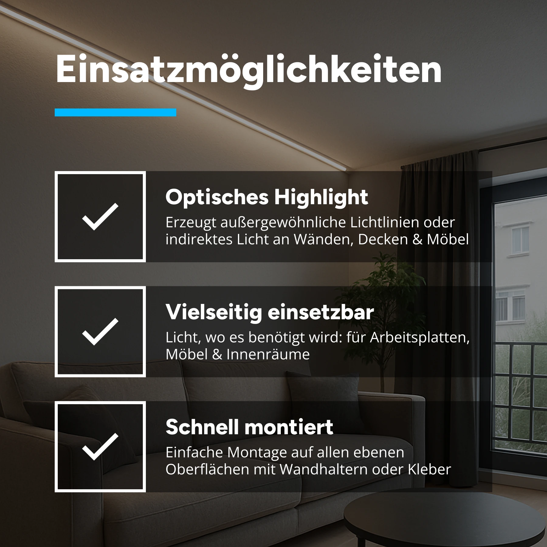 24V Aluminium LED EckLeiste - COB - weiß - diffuse  Abdeckung - kein Anschlußkabel zum Netzteil - 33cm - 144 - LED Chips - 4 Watt - 360 Lumen