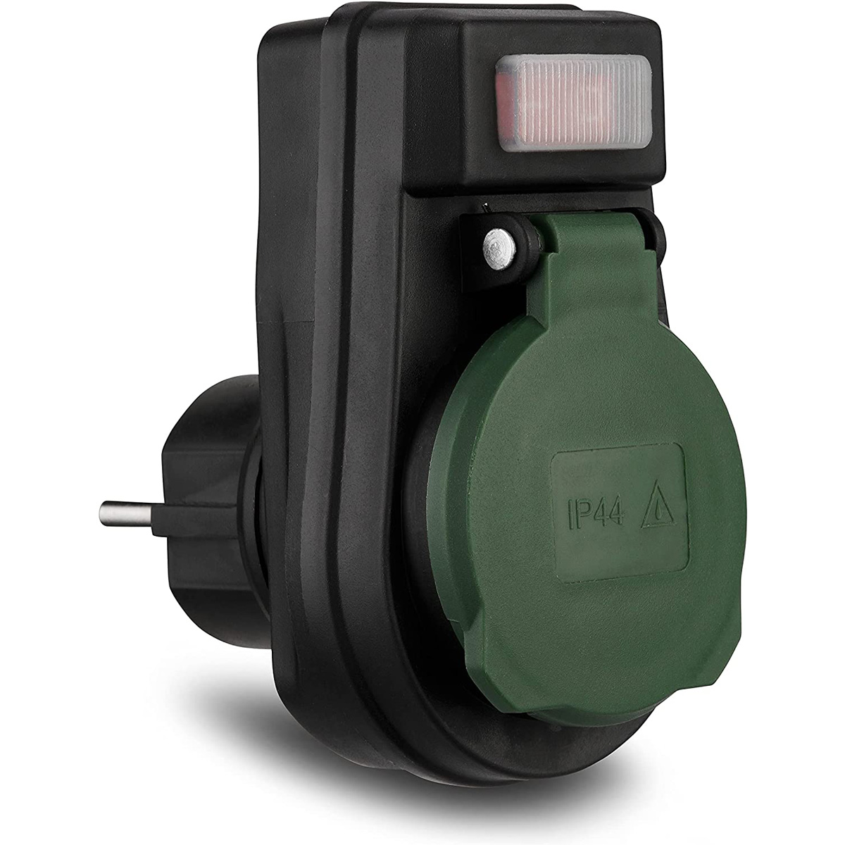 Steckdosenadapter, Outdoor, beleuchteter Schalter, IP44, schwarz