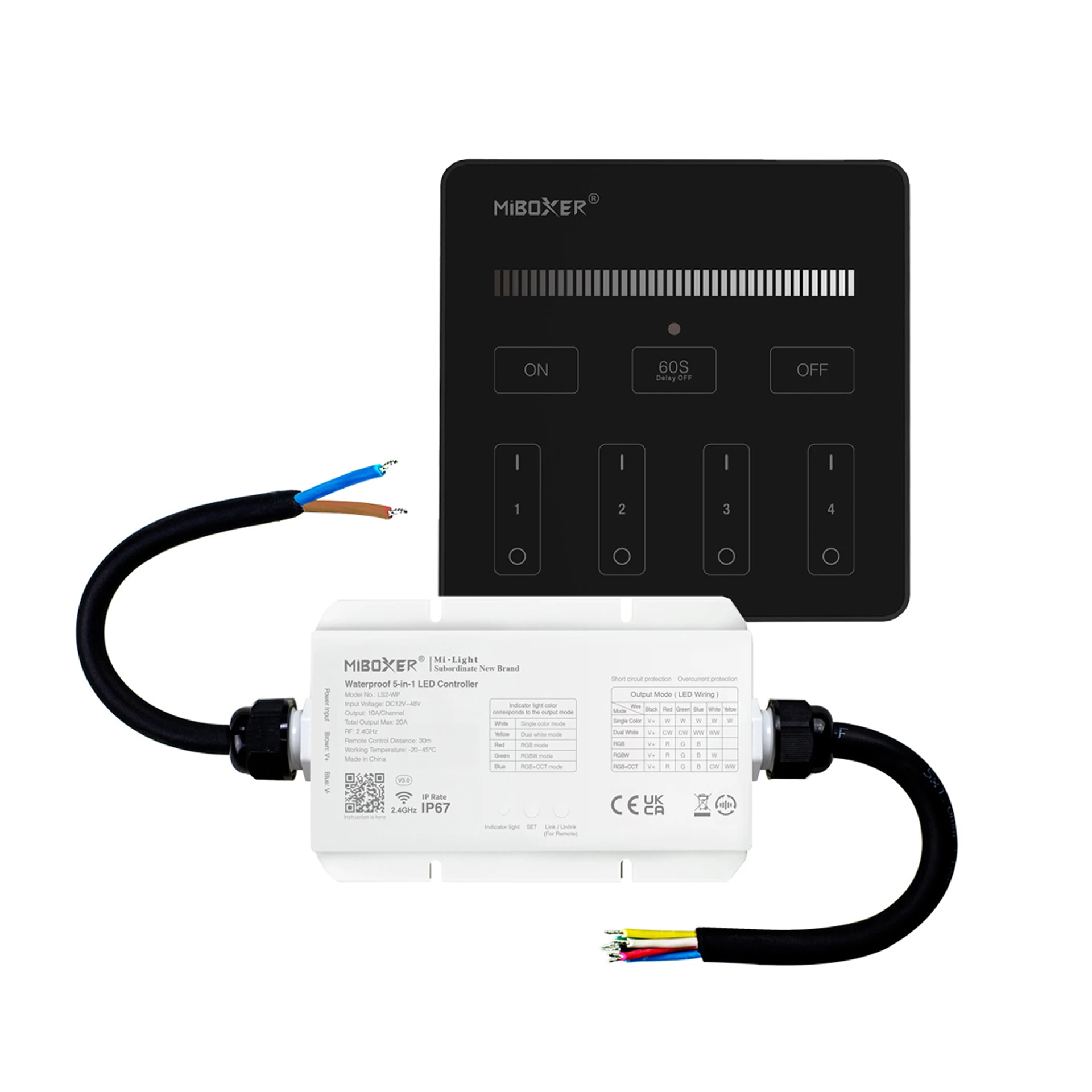 LED Funk Controller Set - 4 Zonen - 1 Kanal - Fernbedienung (2,4 GHz) - IP67 wasserfest