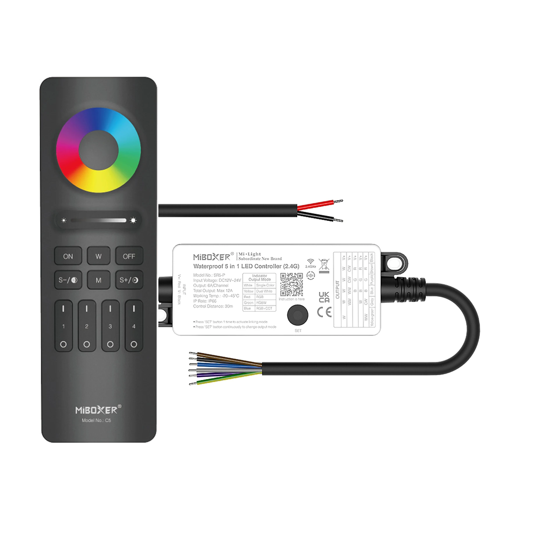 LED Funk Controller Set - 4 Zonen - 5 Kanal - RGB+CCT - Fernbedienung (2,4 GHz) - wasserfest - IP66