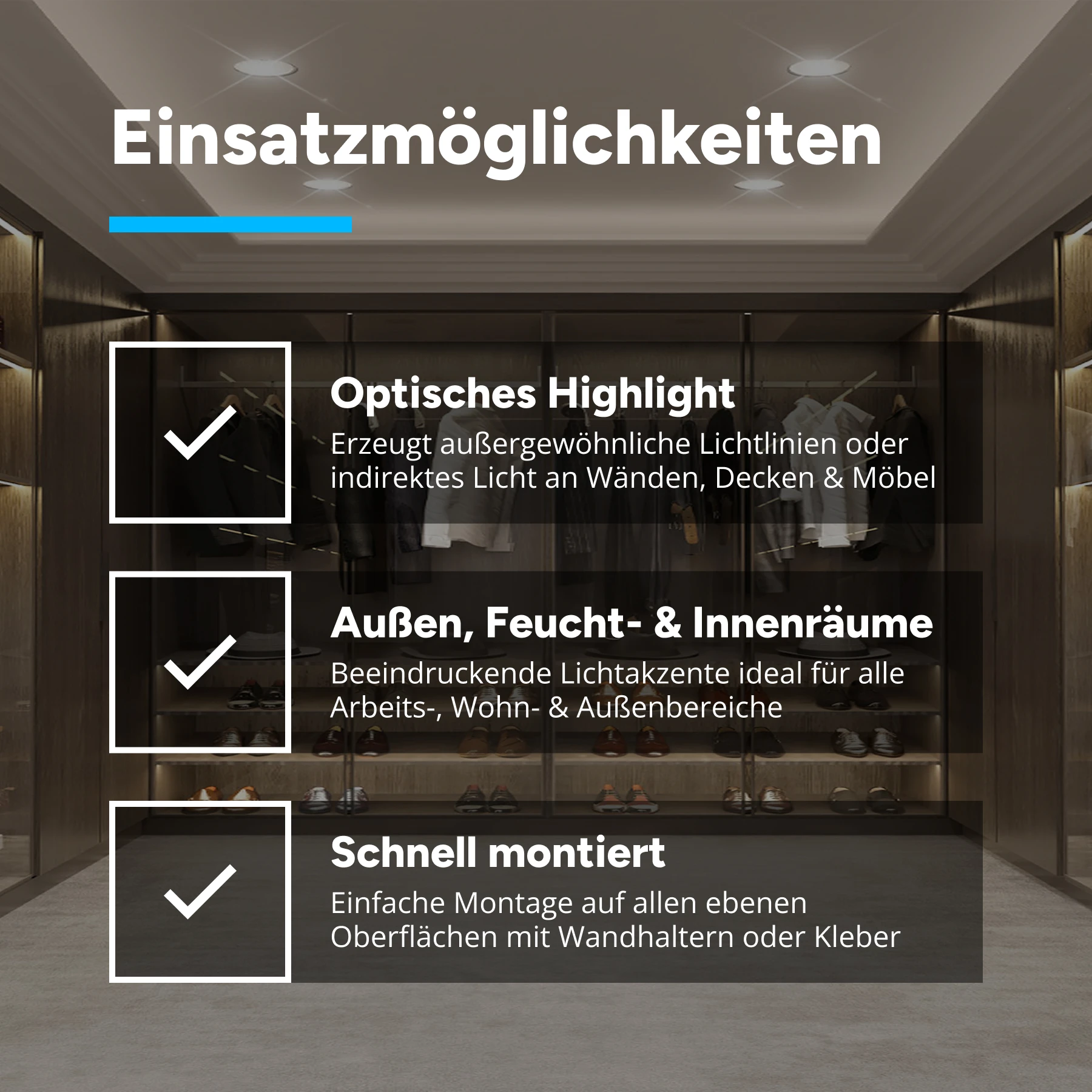 Aluminium LED Aufputz Profil, ideal, 2,35 x 1,0 x 15cm - ohne Abdeckung - ohne Endkappen