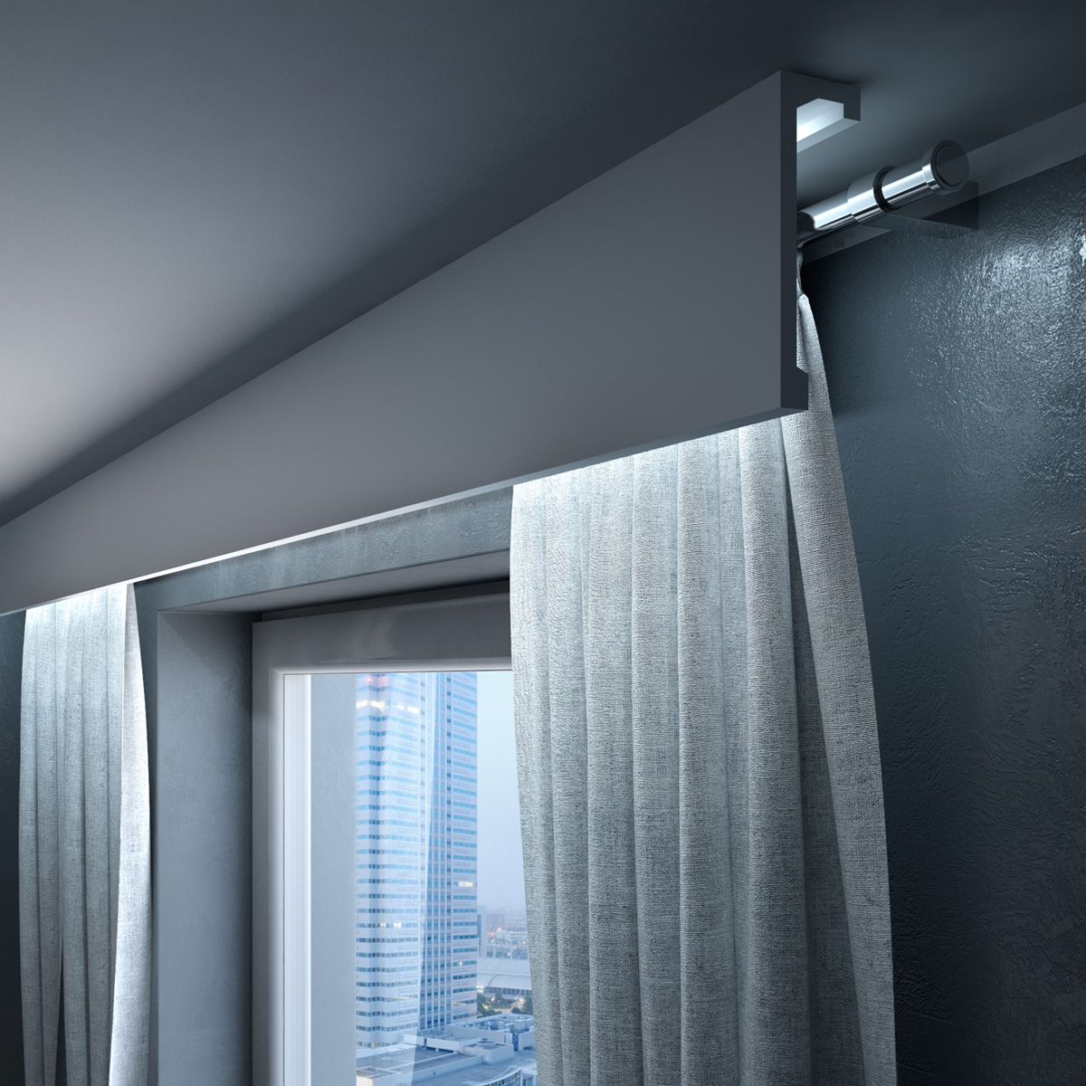 Stuckleisten Set, Blende Gardinenschiene, Stuckprofil mit 48V LED Streifen,Fernbedienung und Netzteil