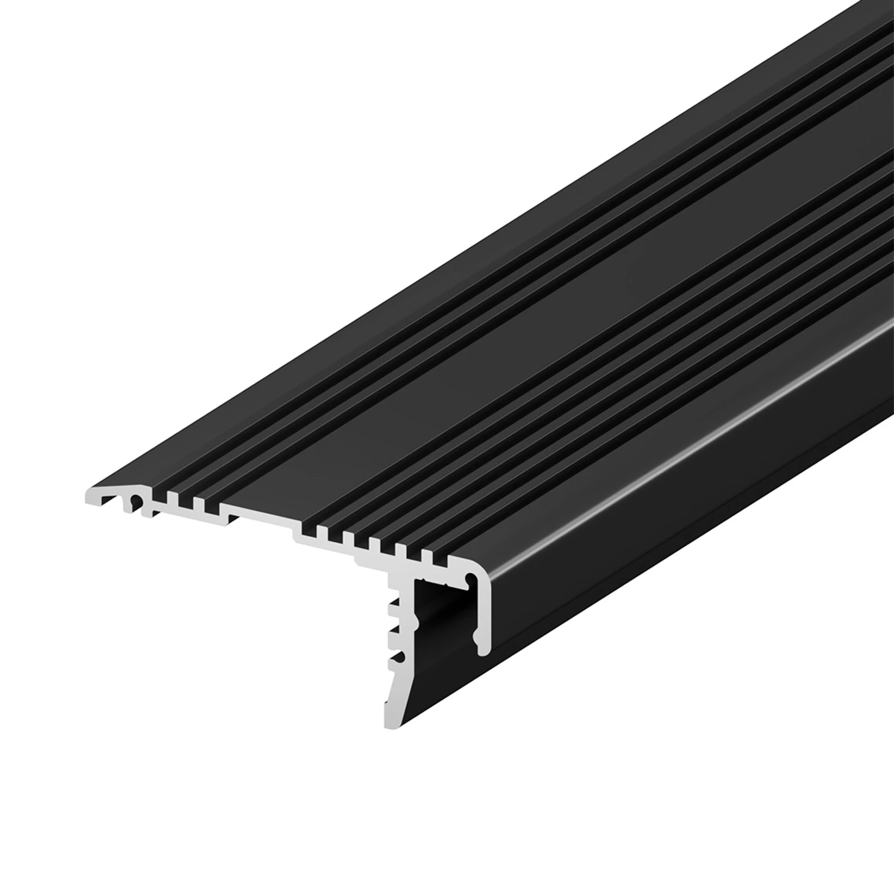 schwarzes Aluminium LED Treppen Profil, P12-2, 5,4 x 2,39 x 15cm - ohne Abdeckung - ohne Endkappen
