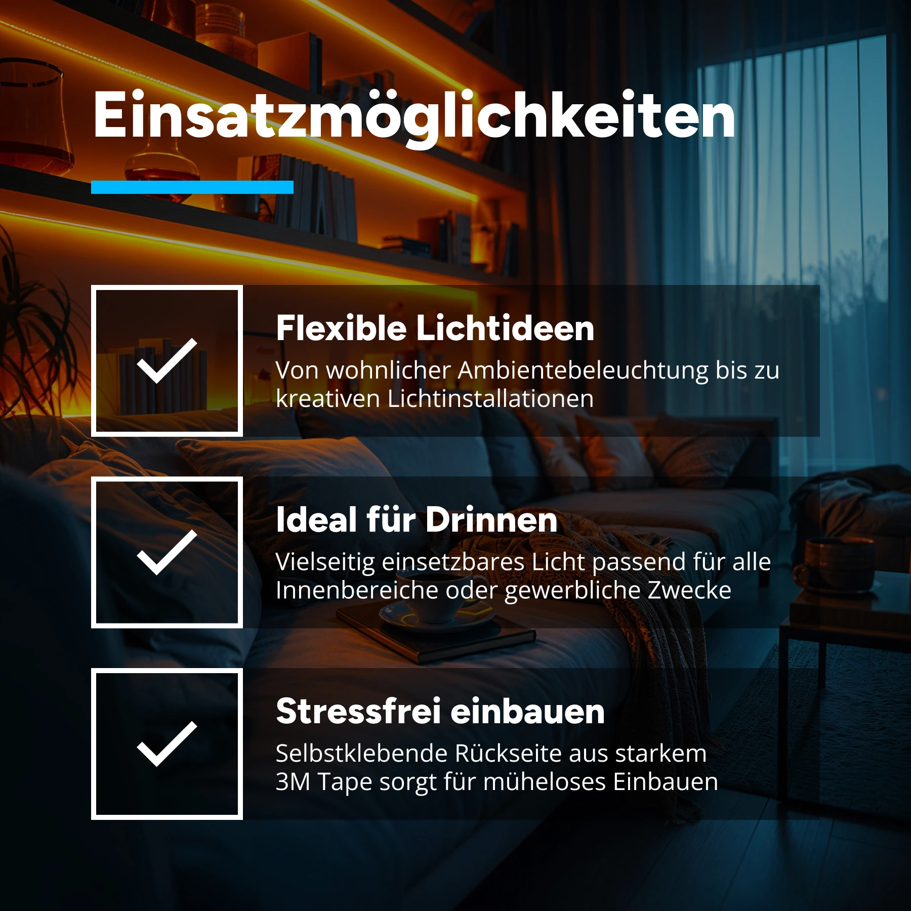 12V LED Streifen Set mit Fernbedienung und Netzteil, 250cm Länge, Lichtfarbe warmweiß mit Einbaunetzteil