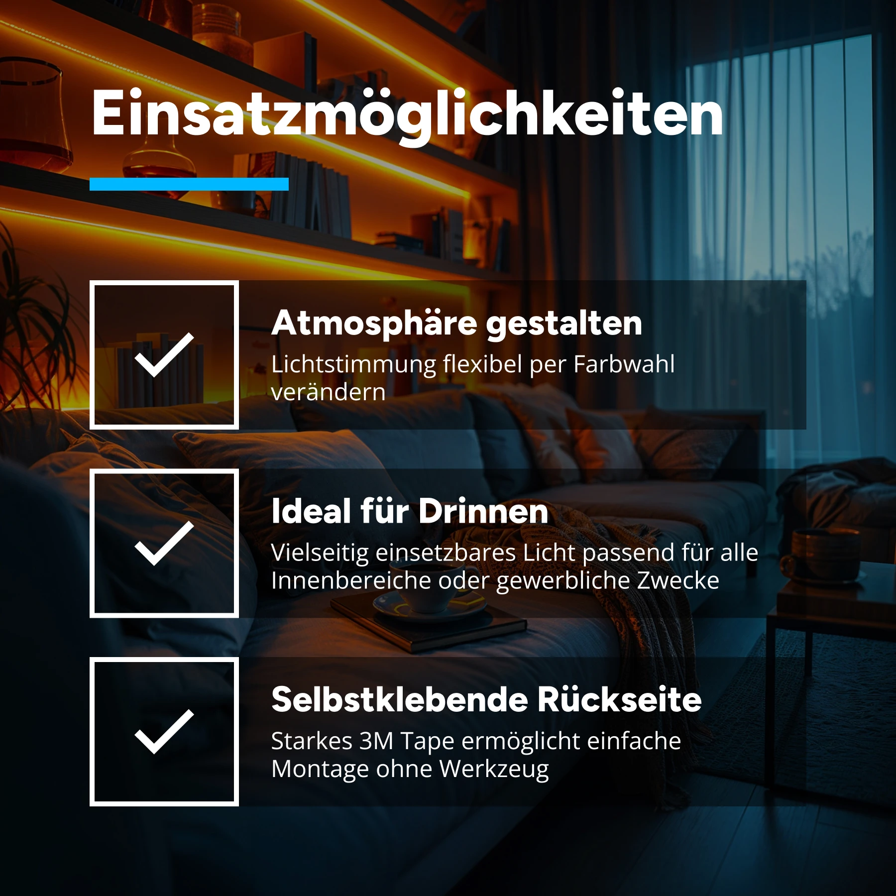 12V RGB LED Streifen Set mit Fernbedienung und Netzteil, 250cm Länge, Farbwechsel mit Einbaunetzteil
