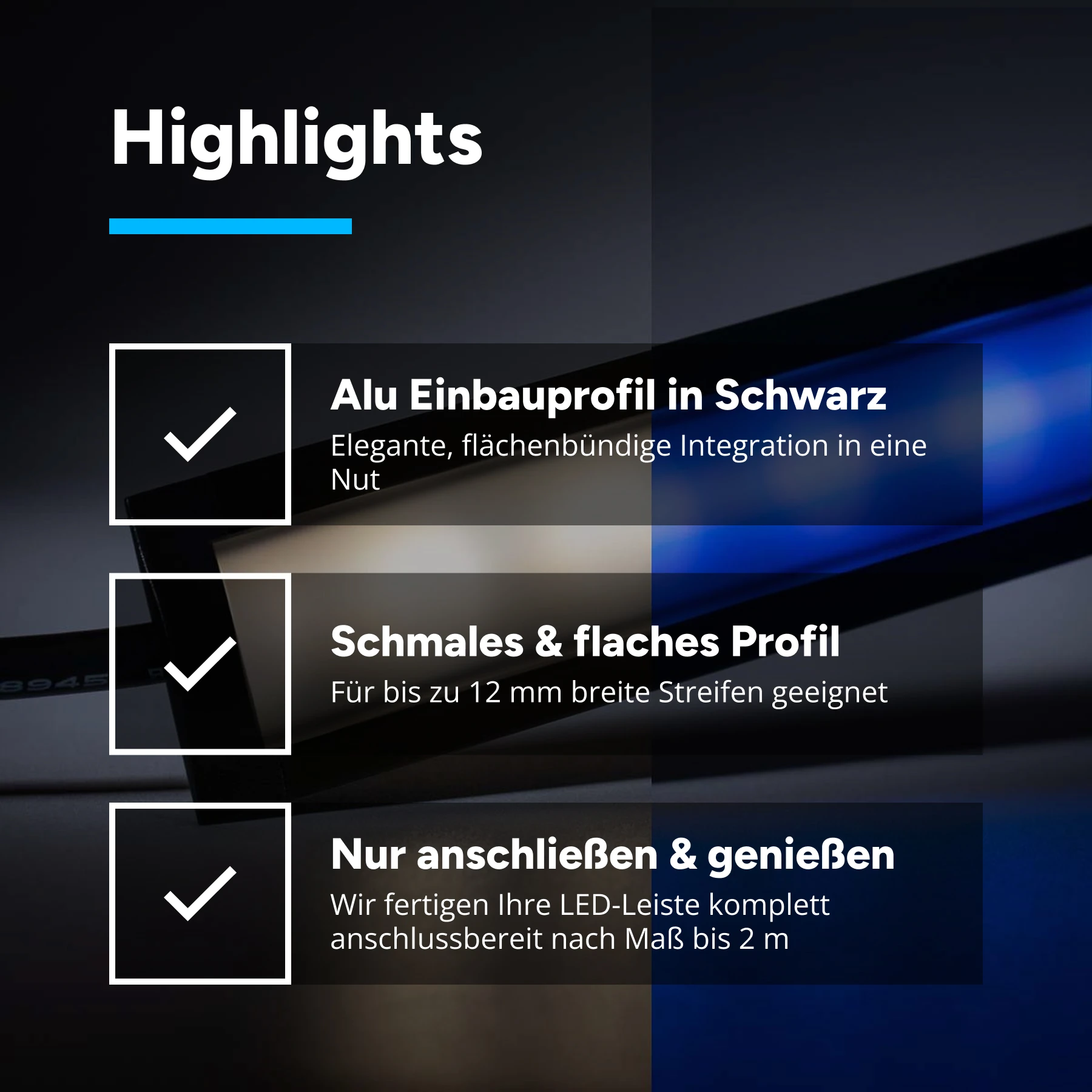 24V Black Line Einbau LED Leiste schmal - RGBW (RGB + neutralweiß) - schwarze Abdeckung - 33cm mit 18 LEDs - 4 Watt - 360 Lumen