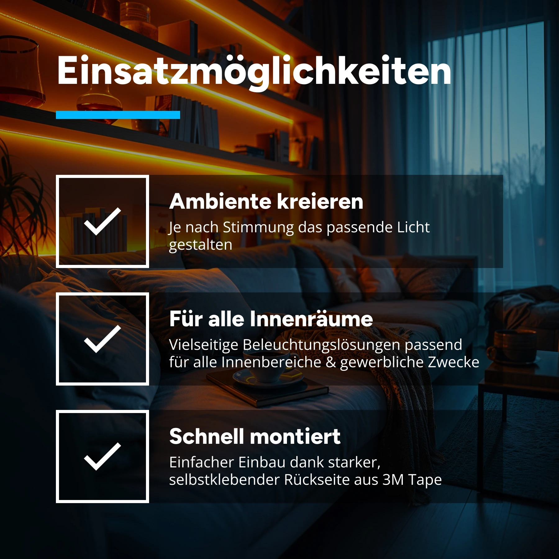 24V  SET – Farbtemperatur einstellbar – 5m LED Streifen  incl. Netzteil und Dimmer