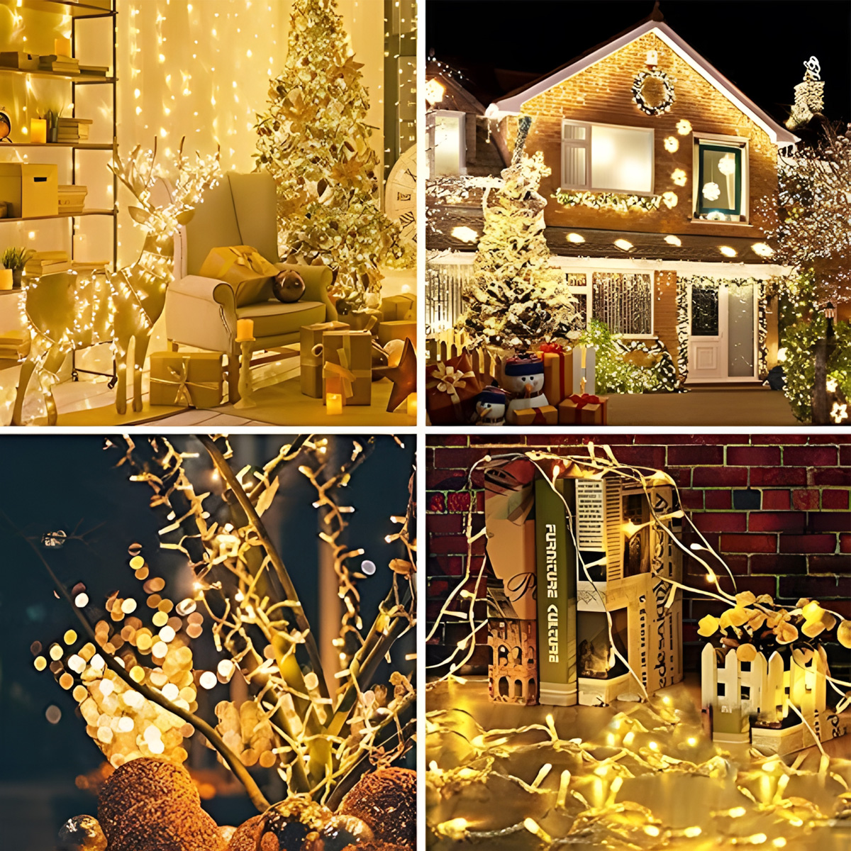 Lichterkette für außen - 12 m - 120 LEDs - Timer - Batteriebetrieb - Lichtfarbe: Warmweiß