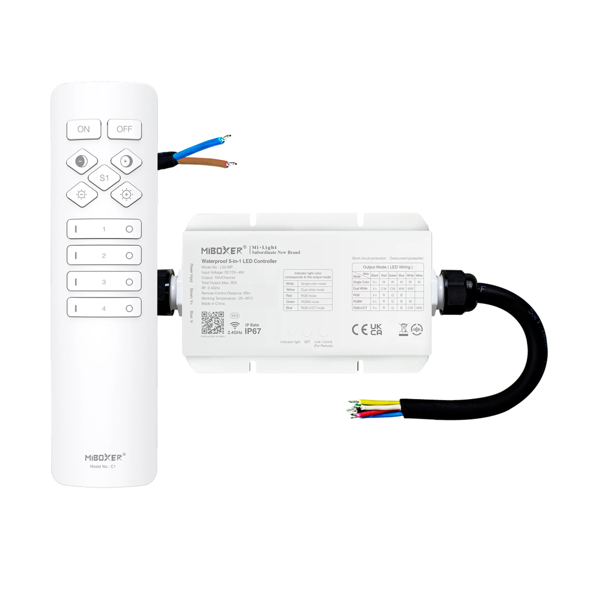 LED Funk Controller Set - 4 Zonen - 1 bis 2 Kanal - CCT - Fernbedienung (2,4 GHz) - IP67 wasserfest