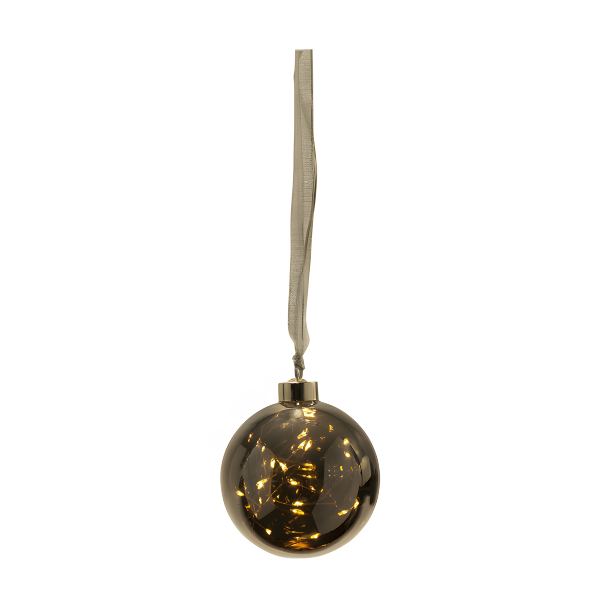 Glow - Glaskugel - 10 cm - Glasfarbe: rauchfarben - Timer - Batteriebetrieb - Lichtfarbe: Warmweiß