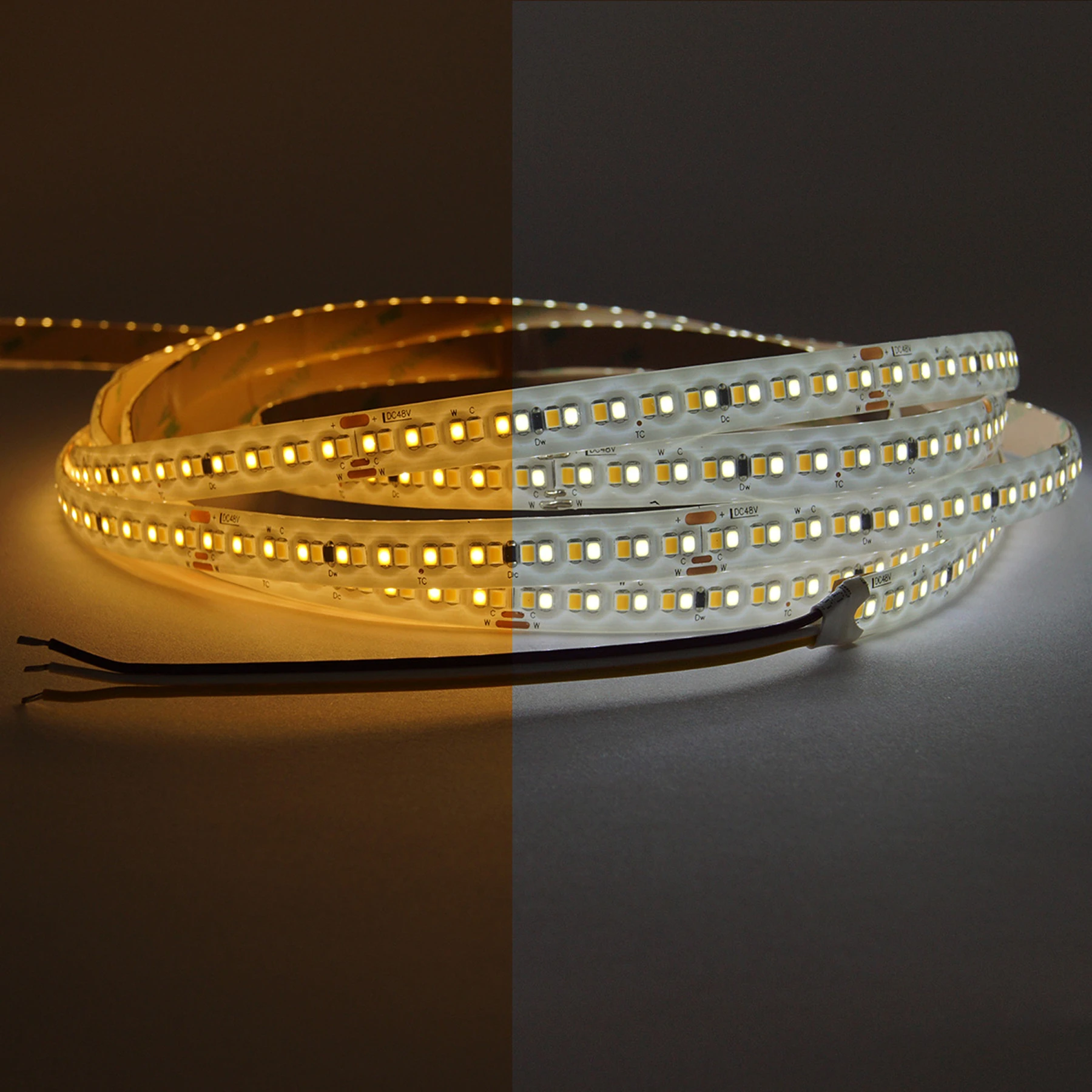 48V wasserfester LED Streifen - CCT - IP65 - 240 LEDs je Meter - alle 10cm teilbar - 20cm - 48 LED Chips - 2,1 Watt - 200 Lumen - 100cm Eingangskabel mit offenen Enden