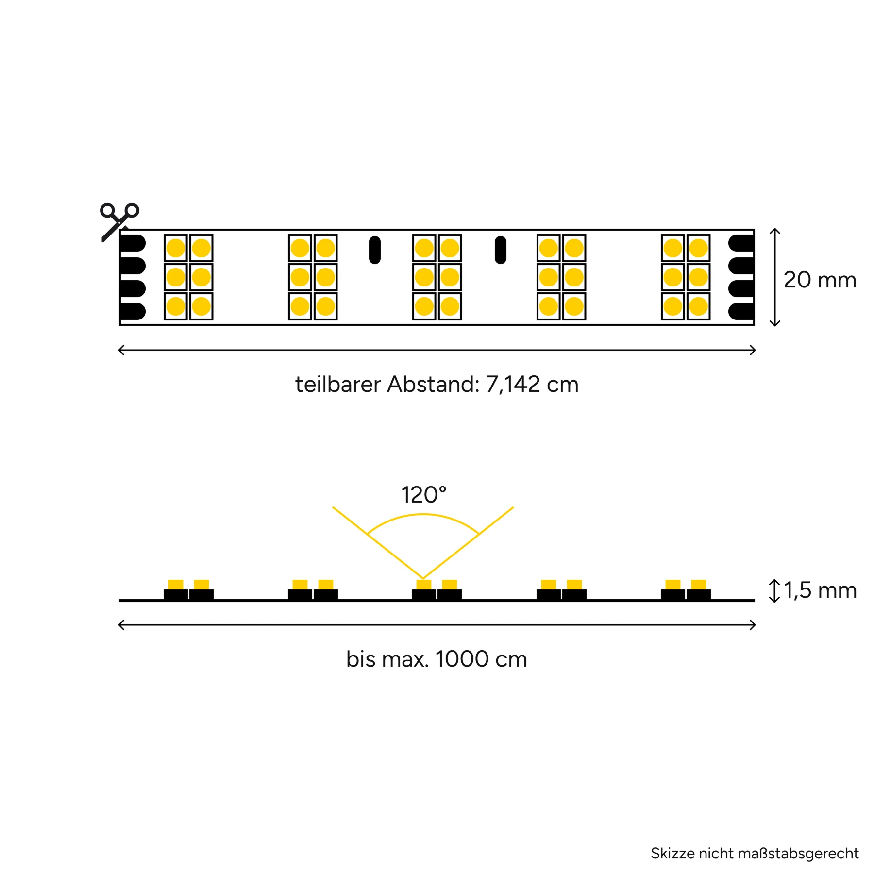 48V High Power LED Streifen - Farbtemperatur einstellbar - 420 LEDs je Meter - alle 7,142cm teilbar - 7,14cm - 30 High Power LEDS - 3 Watt - 221 Lumen - ohne Eingangskabel - Löten erforderlich