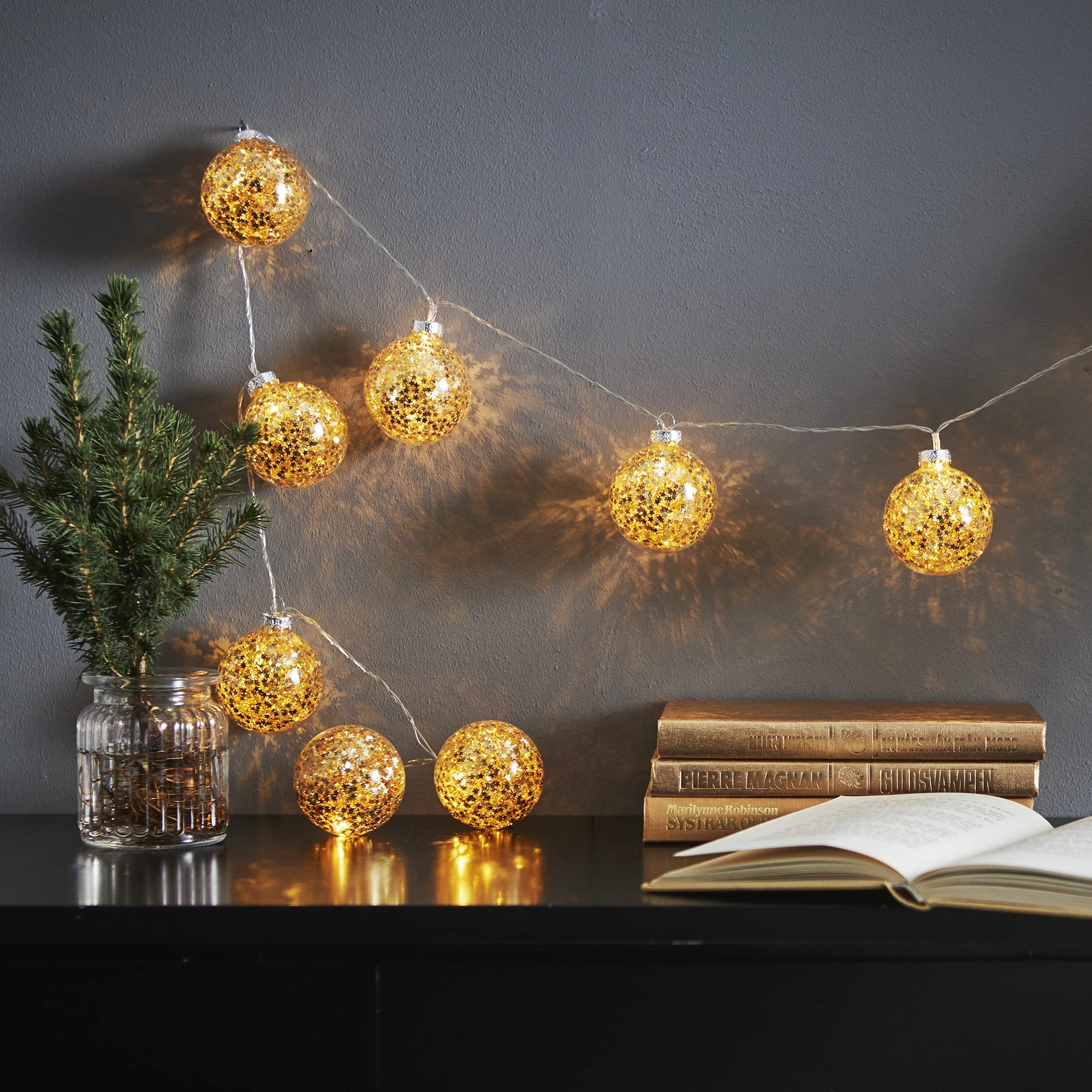 Glitter - Deko Lichterkette für innen - 1,3 m - 10 LEDs - Timer - Batteriebetrieb - Warmweiß