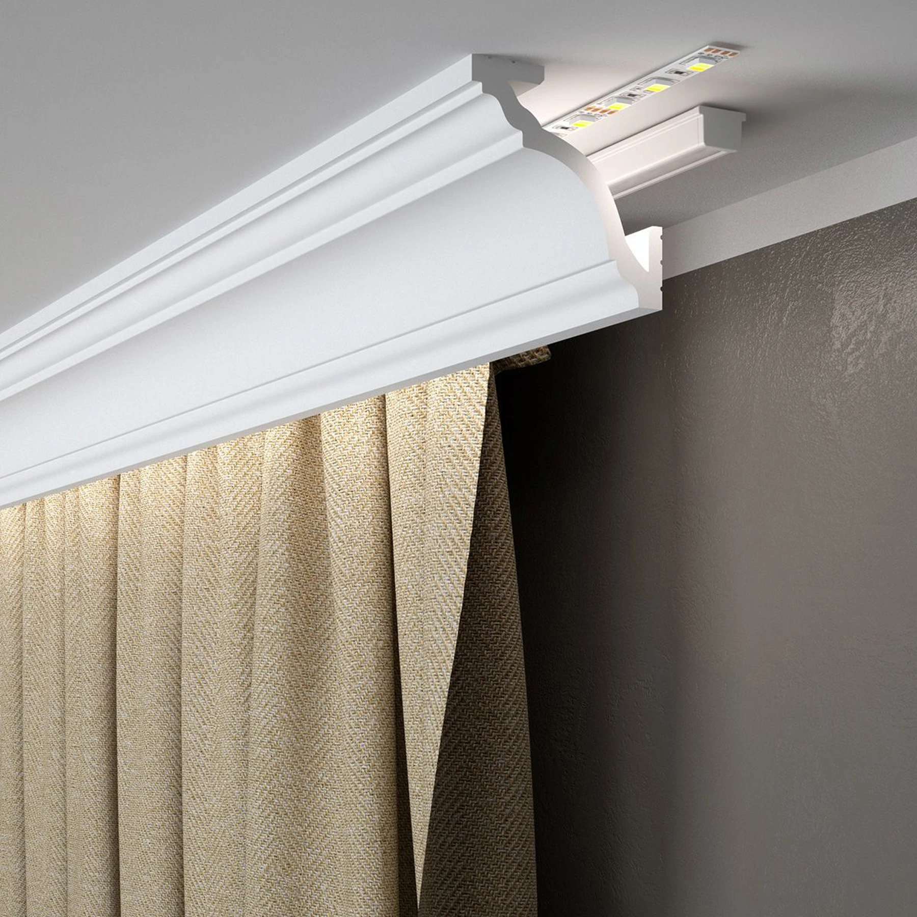 LED Stuckleiste - Gardinenleiste - 8,1 x 8,1 x 200cm