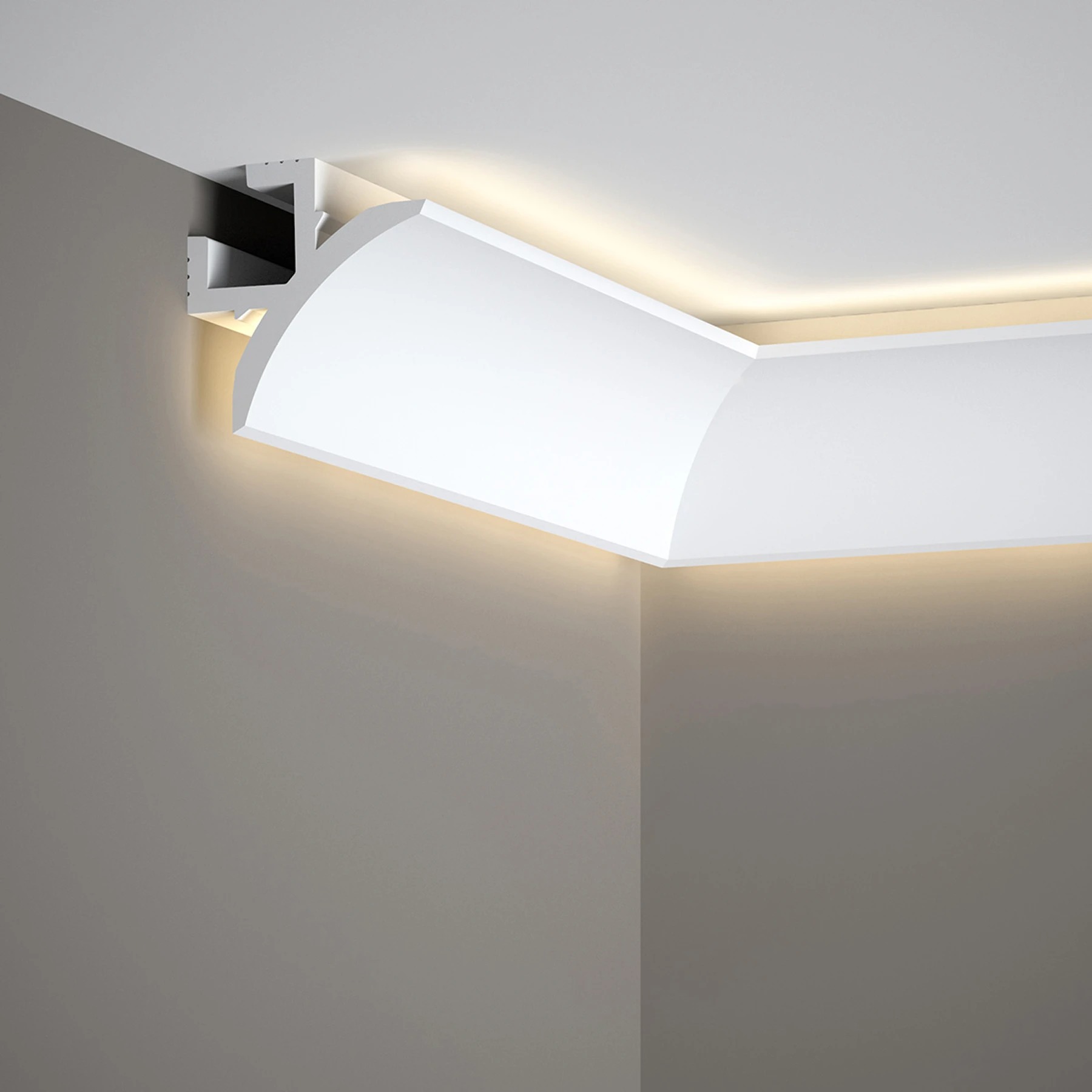 Lichtvouten Set, Dekorleiste, Stuckprofil mit 48V LED Streifen, Fernbedienung und Netzteil - 4 Meter fortlaufend - Warmweiß 2700K