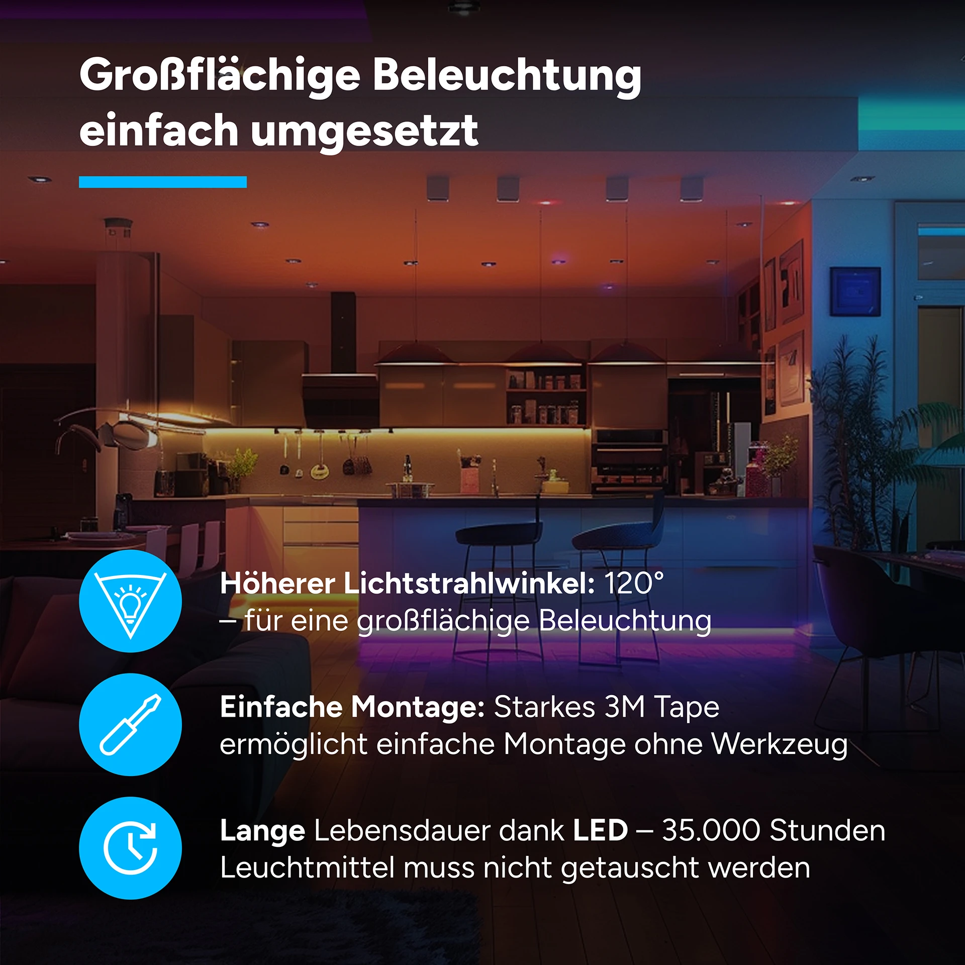 24V LED Streifen Set, 500 cm, Lichtfarbe RGB, mit Netzteil und schwarzer Fernbedienung