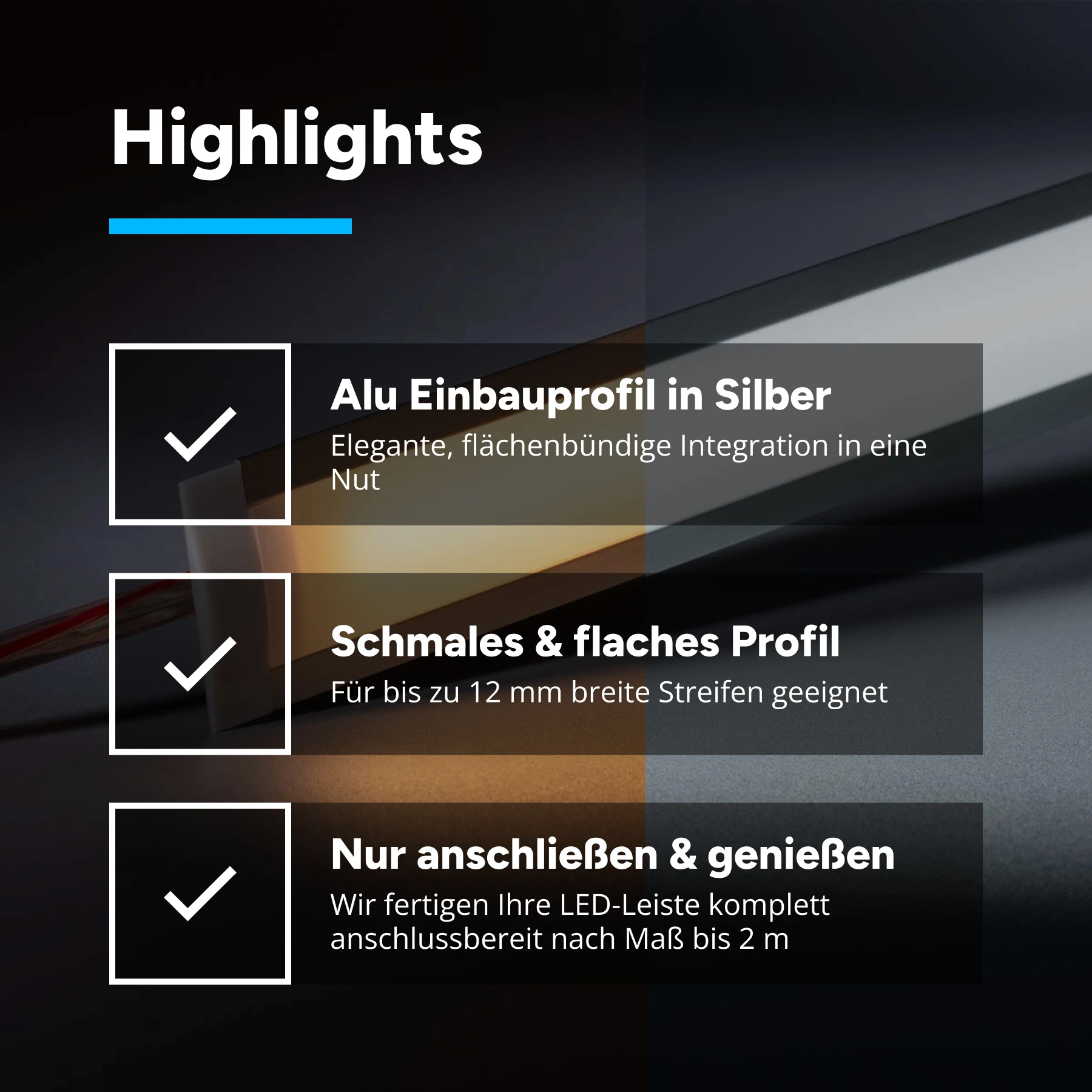 24V Aluminium Einbau LED Leiste schmal - COB - RGB + Warmweiß + Weiß - diffuse  Abdeckung - 34,25cm - 192 LED Chips - 5 Watt