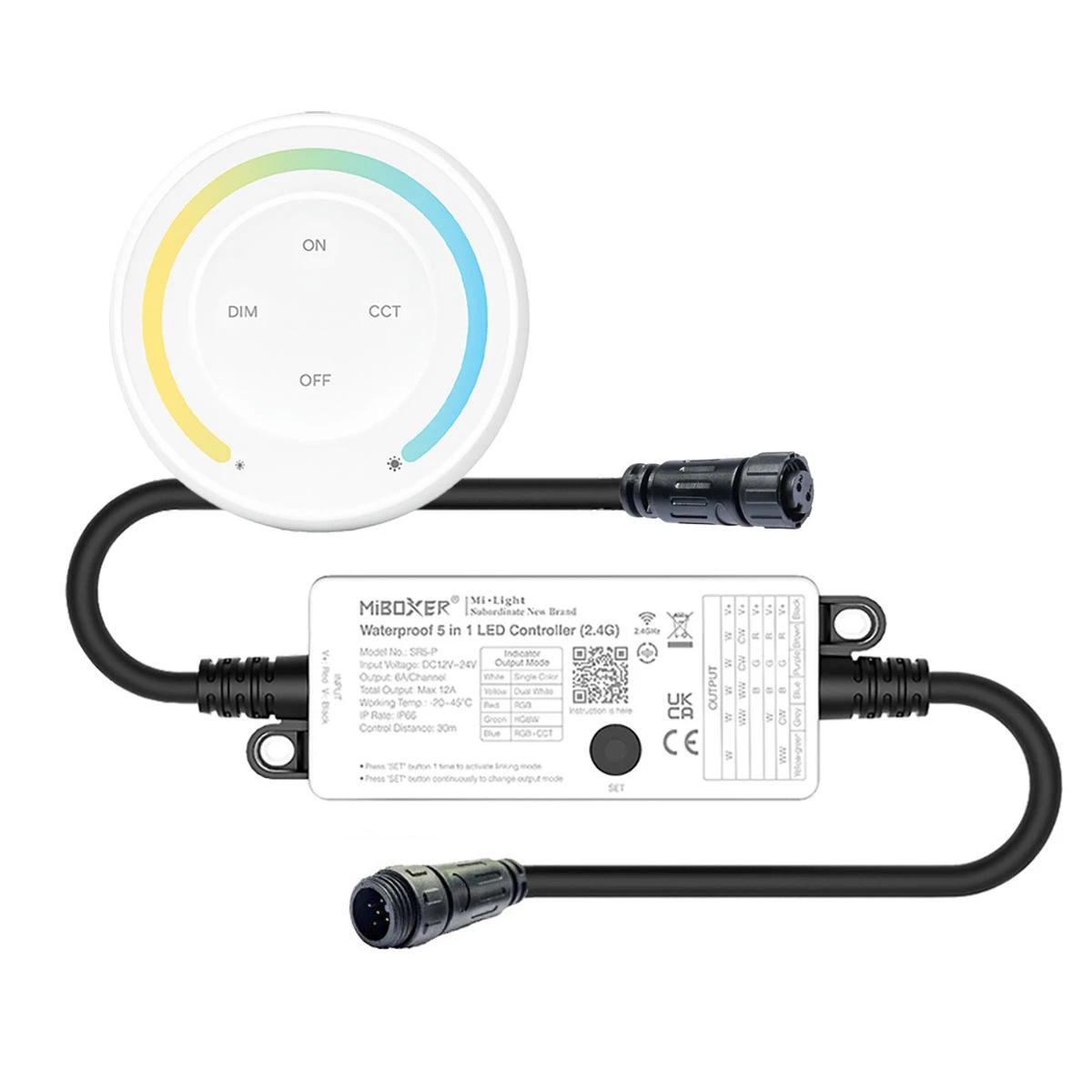 Plug & Play LED Funk Controller Set - 1 Zone - 2 Kanal - CCT - Fernbedienung (2,4 GHz) - IP66 wasserfest