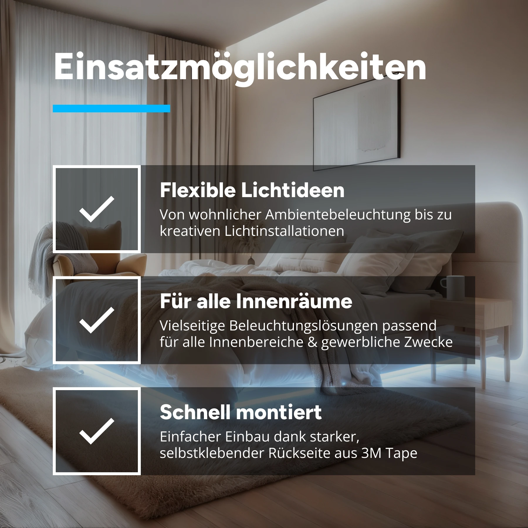 12V LED Streifen Set mit Fernbedienung und Netzteil, 250cm Länge, Lichtfarbe weiß mit Einbaunetzteil