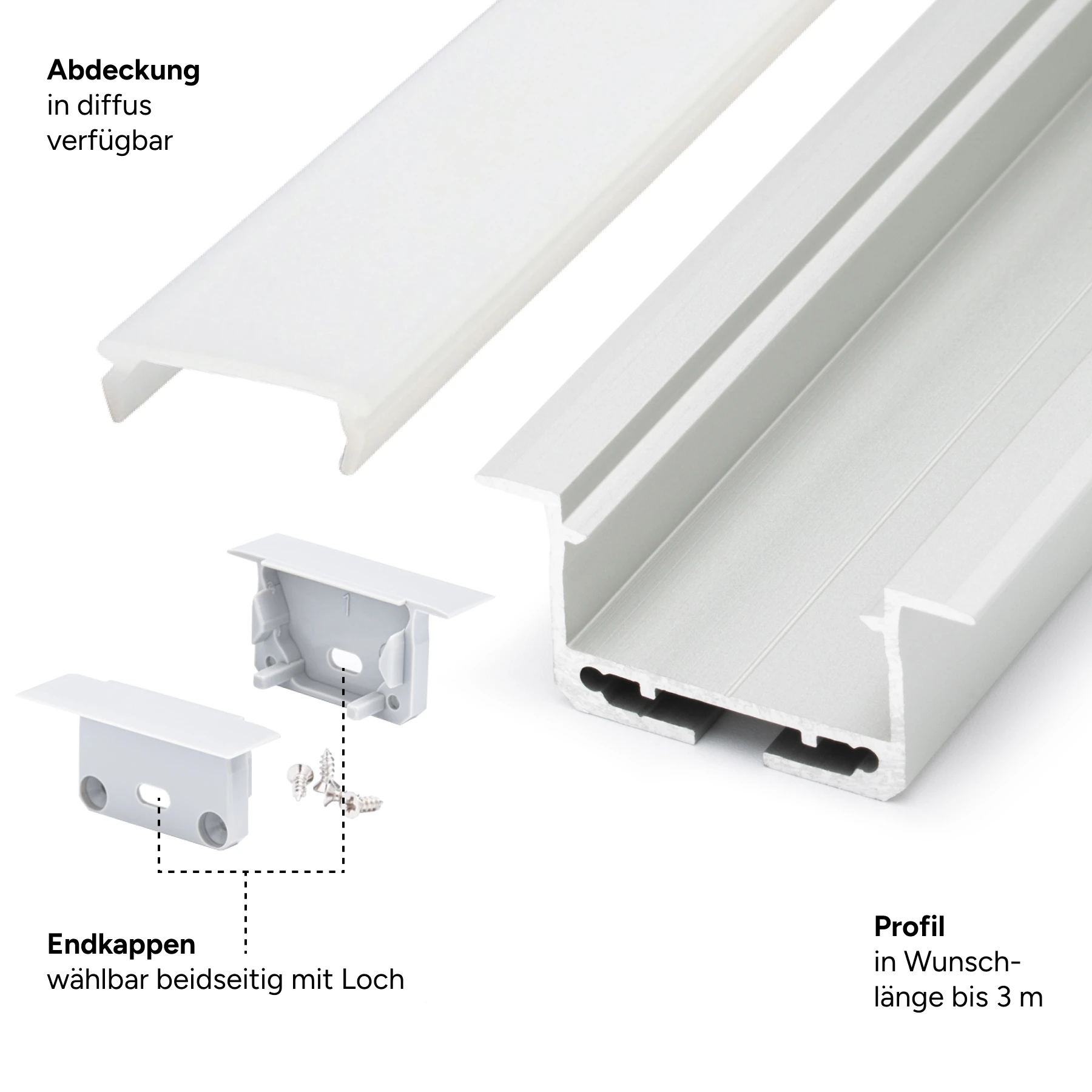 Aluminium LED Einbau Profil, ideal, 3,84 x 1,81 x 15cm - ohne Abdeckung - ohne Endkappen