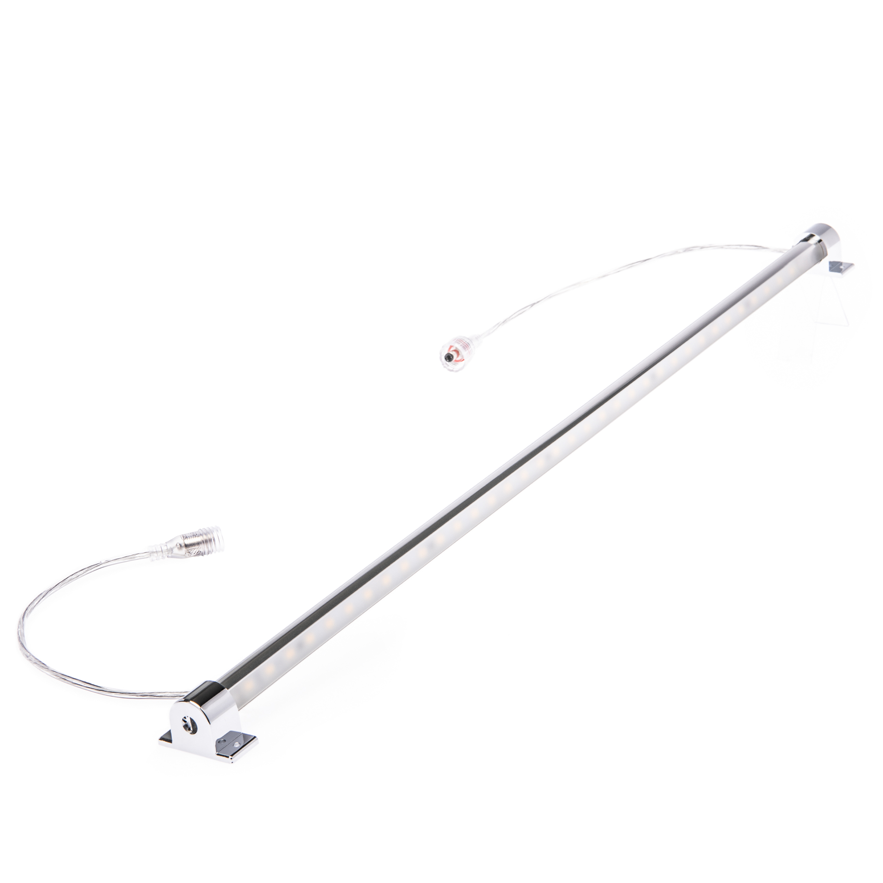 24V  wasserfeste Aluminium LED Leiste – warmweiß – 105cm – einstellbare Abstrahlrichtung – IP65 25cm Eingangskabel mit DC-Rundbuchse 2polig mit Ein- und Ausgangskabel