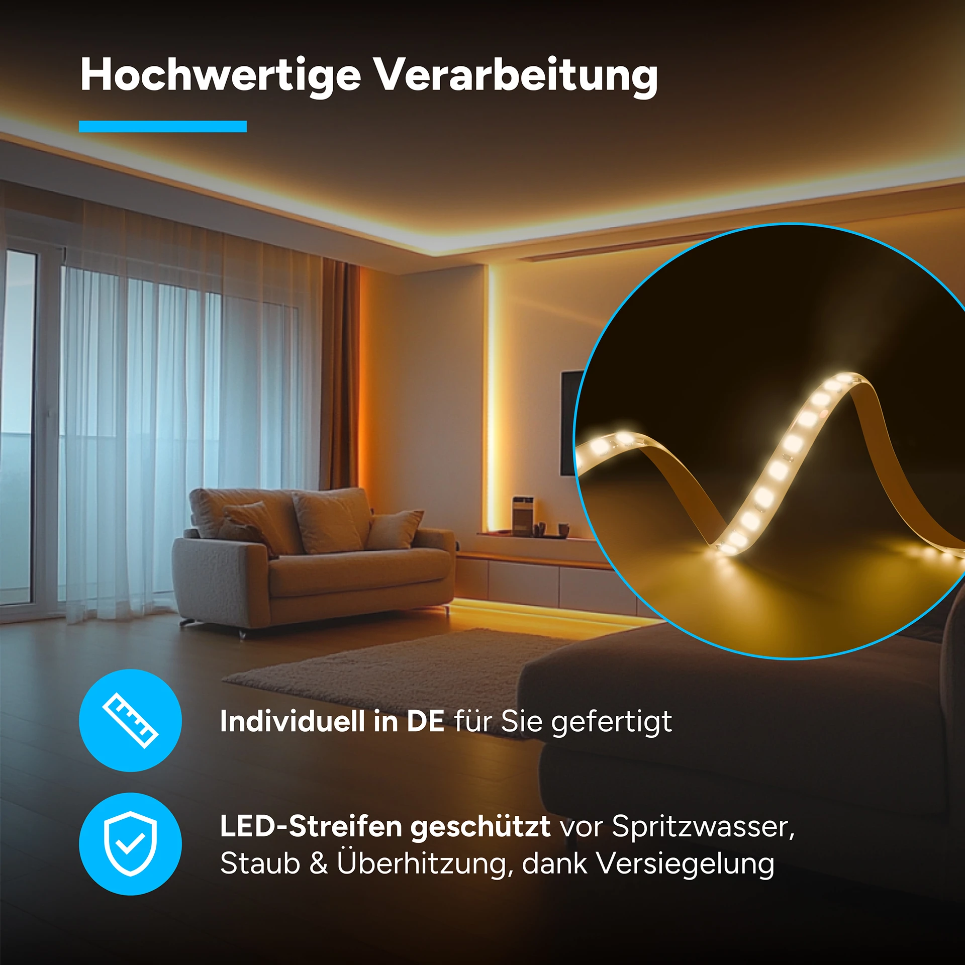 24V LED Streifen Set, 500 cm, Lichtfarbe warmweiß, mit Netzteil und weißer Fernbedienung