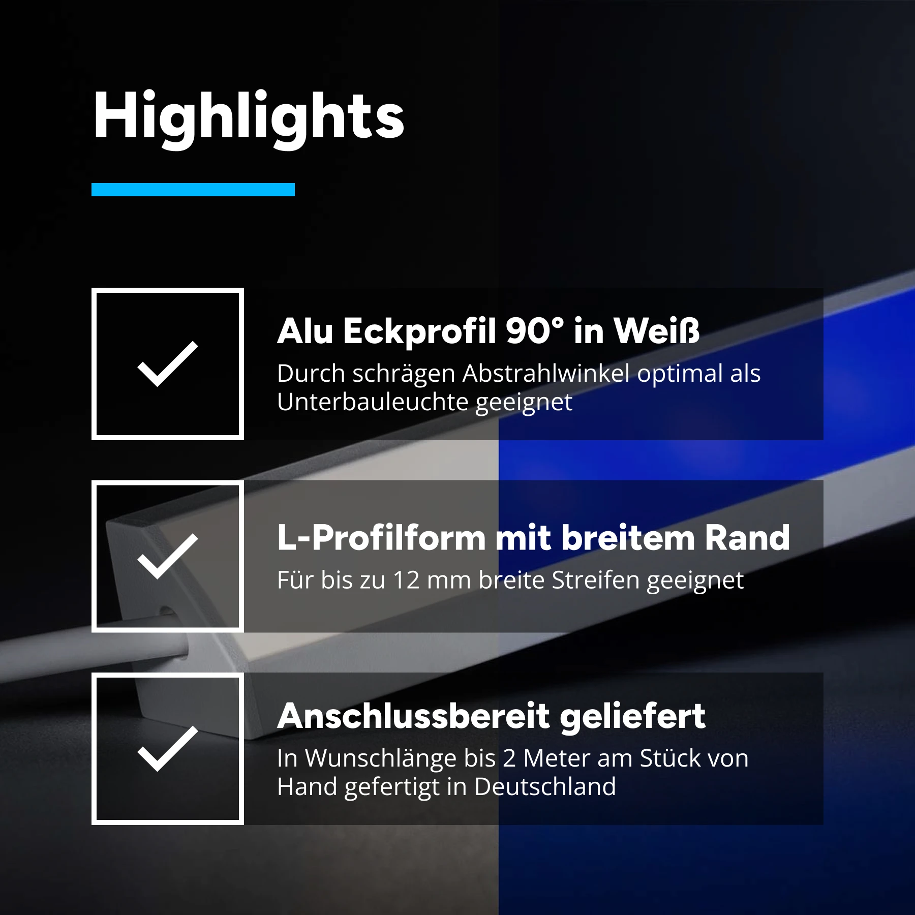 24V White Line LED Eckleiste - RGBW (RGB + neutralweiß) - diffuse Abdeckung - 93cm - 54 LEDs - 13 Watt - 1080 Lumen - mit Ausgangskabel ( zum Anschluss einer weiteren LED- Leiste )