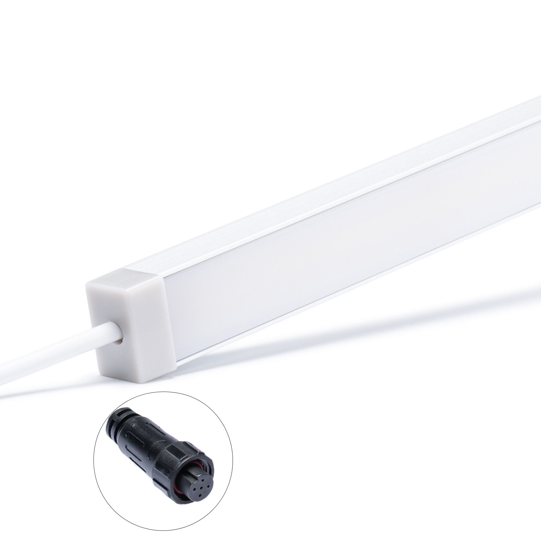 24V wasserfeste Aluminium LED Leiste - Farbtemperatur einstellbar - diffuse Abdeckung - IP65 - 163cm - 224 SMD LEDs - 45,5 Watt - 2560 Lumen - 20cm Eingangskabel Plug & Play wasserfest 5polig - 100cm Ausgangskabel mit offenen Enden