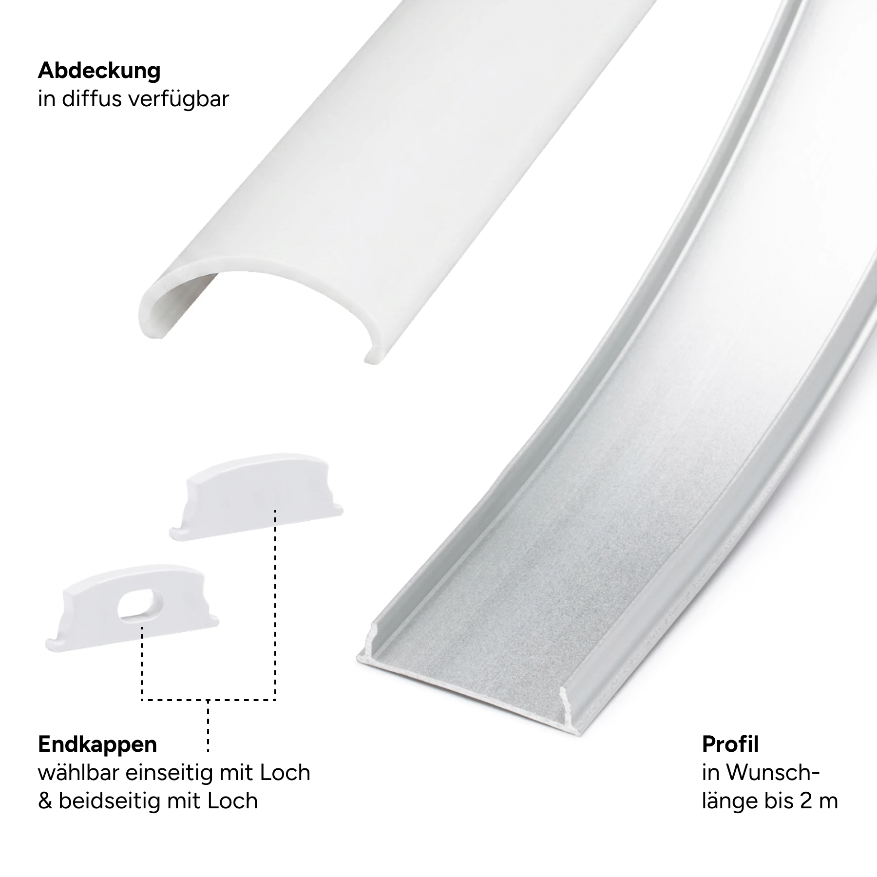 Aluminium LED Aufputz Profil, flex biegbar, 1,8 x 0,6 x 15cm - ohne Abdeckung - ohne Endkappen