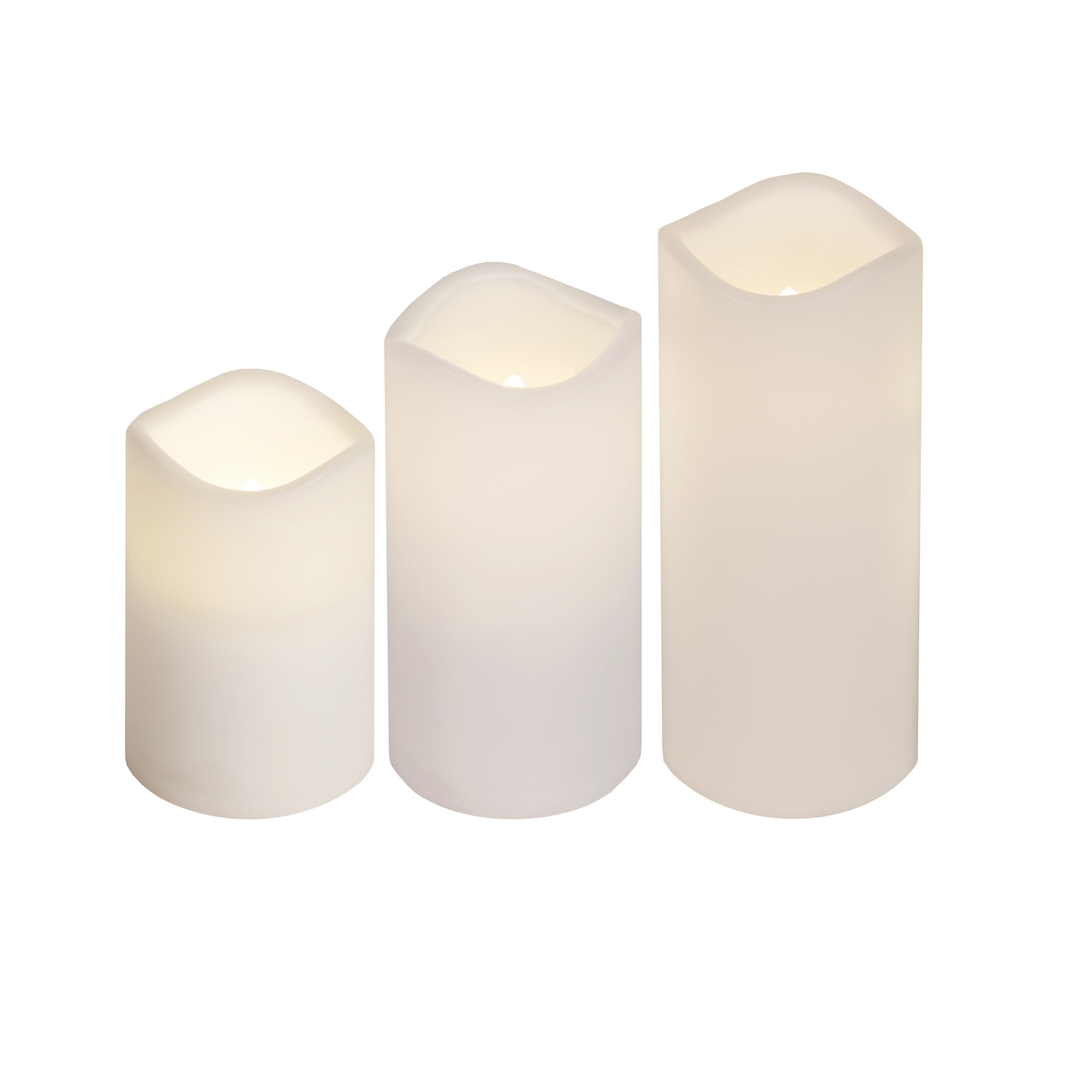 Kerzen Set für außen - Weiß - Höhe: 11,5/ 15/ 18 cm - Batteriebetrieb - Timer - flackernd