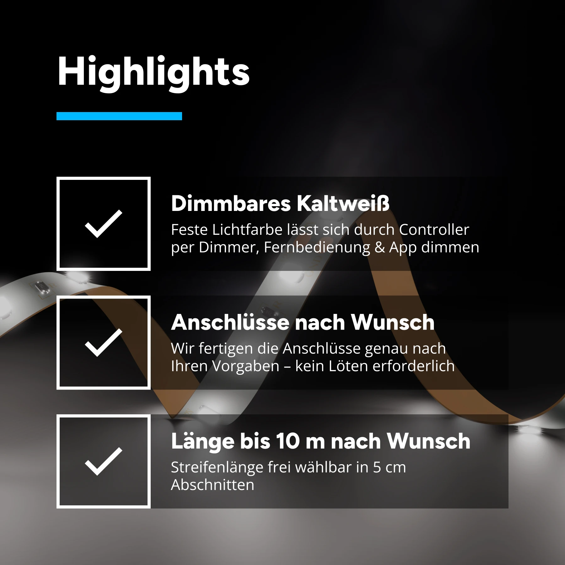 12V LED Streifen - weiß - 60 LEDs je Meter - alle 5cm teilbar - 5cm - 3 LED Chips - 1 Watt - 35 Lumen - ohne Steckerbuchsen 2polig - kein Anschlußkabel zum Netzteil