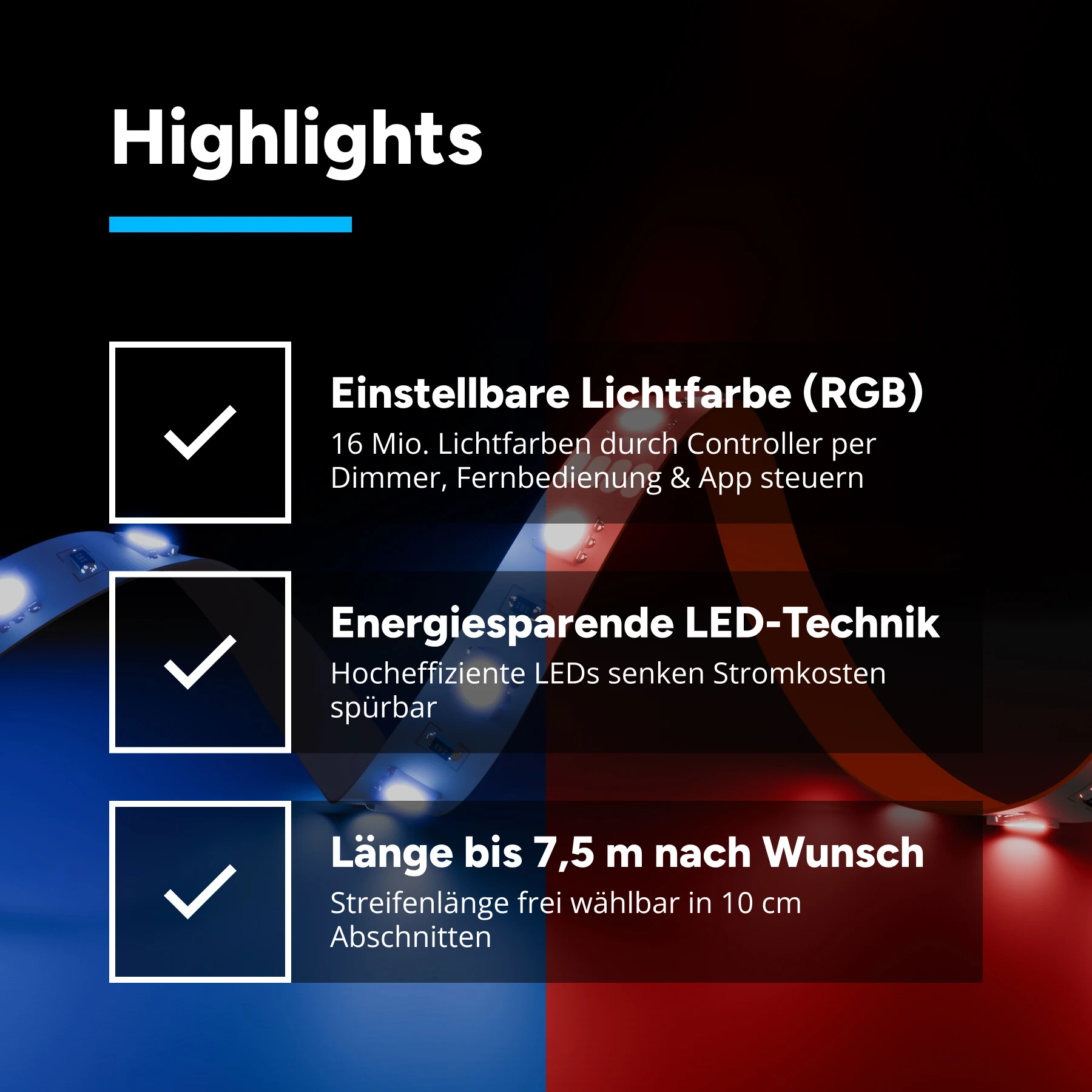 24V RGB LED-Streifen Stripe flexibel eXtrem-Line - 70 LEDs je Meter - ohne Stecker - Löten erforderlich - 10cm mit 7 LEDs