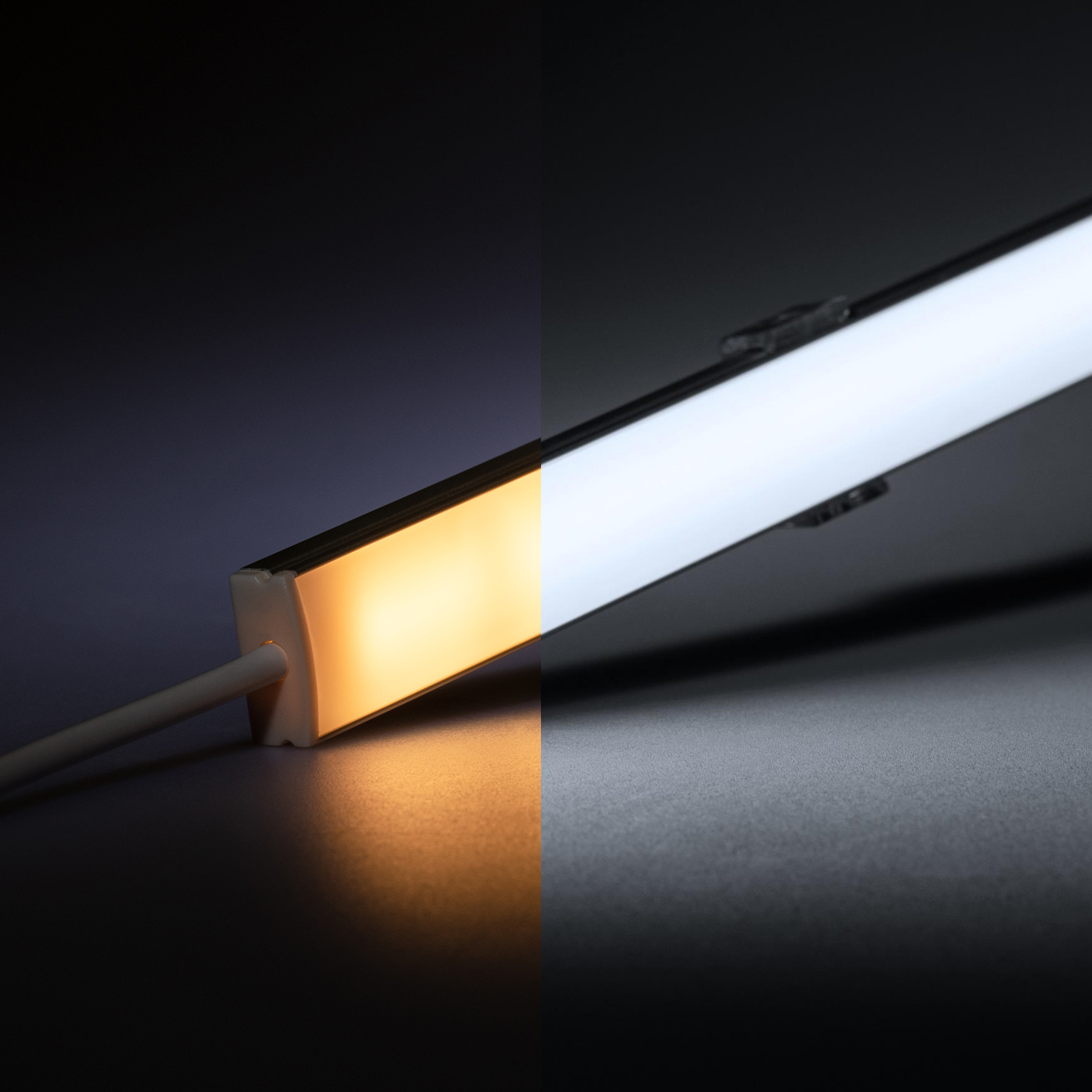 24V Slim-Line Aluminium LED Leiste - Farbtemperatur einstellbar - diffuse Abdeckung - mit Ausgangskabel ( zum Anschluss einer weiteren LED- Leiste ) - 23cm - 28 LEDs - 5,8 Watt