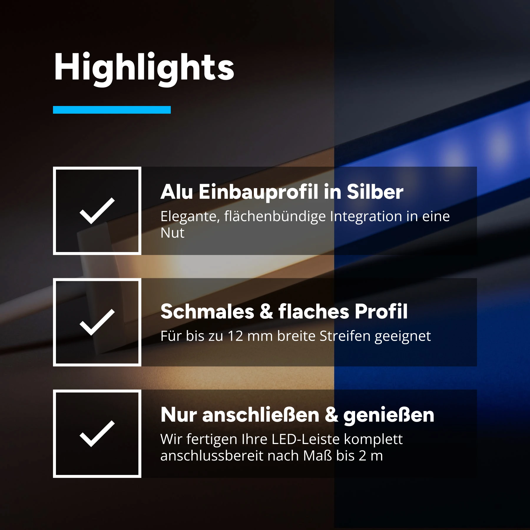 24V Aluminium Einbau LED Leiste schmal - RGBWW (RGB + warmweiß) - diffuse Abdeckung - 33cm mit 18 LEDs - 4 Watt - 360 Lumen