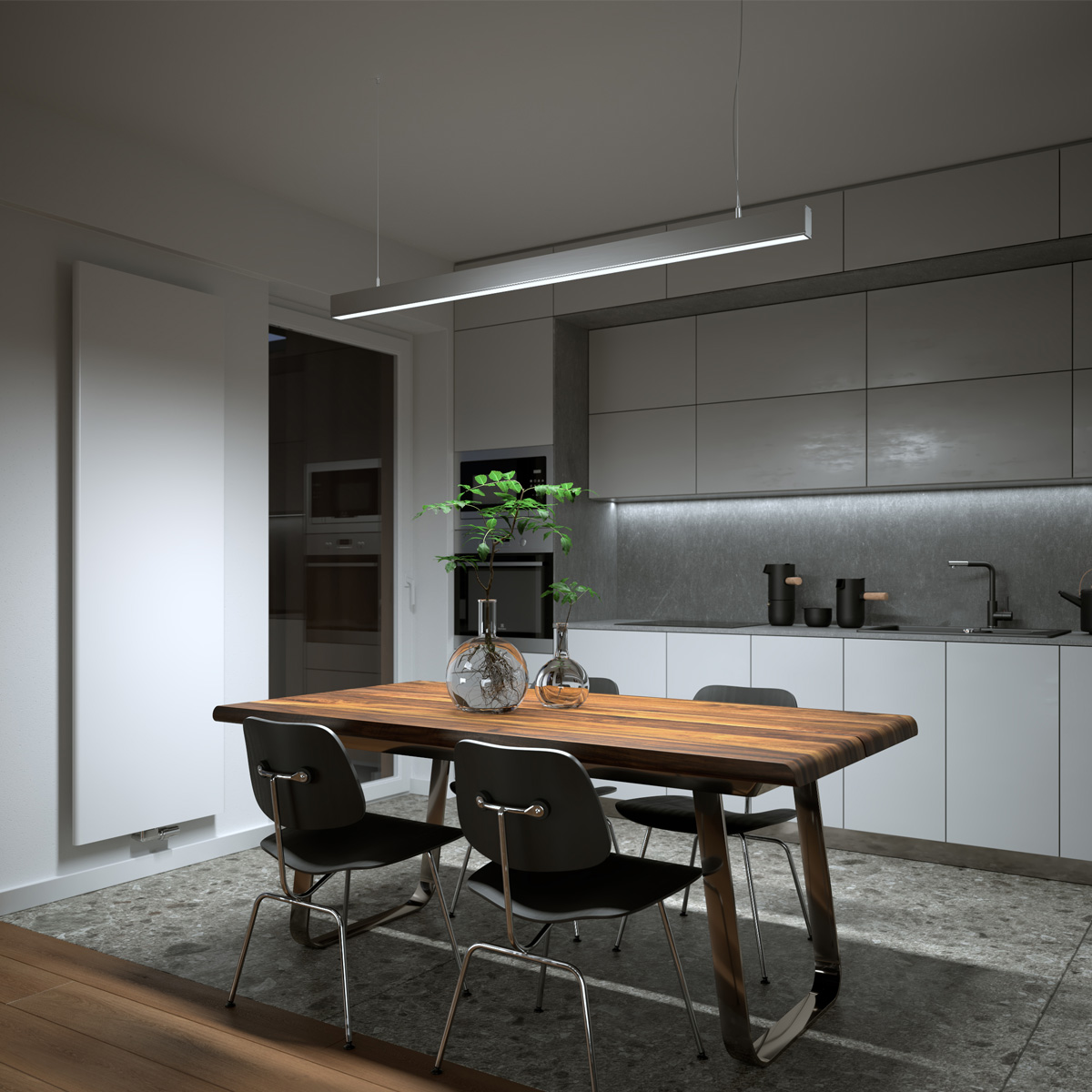 24V  Aluminium LED Pendelleuchte - einstellbare Farbtemperatur - linear - diffuse Abdeckung - bis 3m Länge - 34cm - 126 LEDs - 11,3 Watt - 1134 Lumen - ohne Netzteil und ohne Fernbedienung