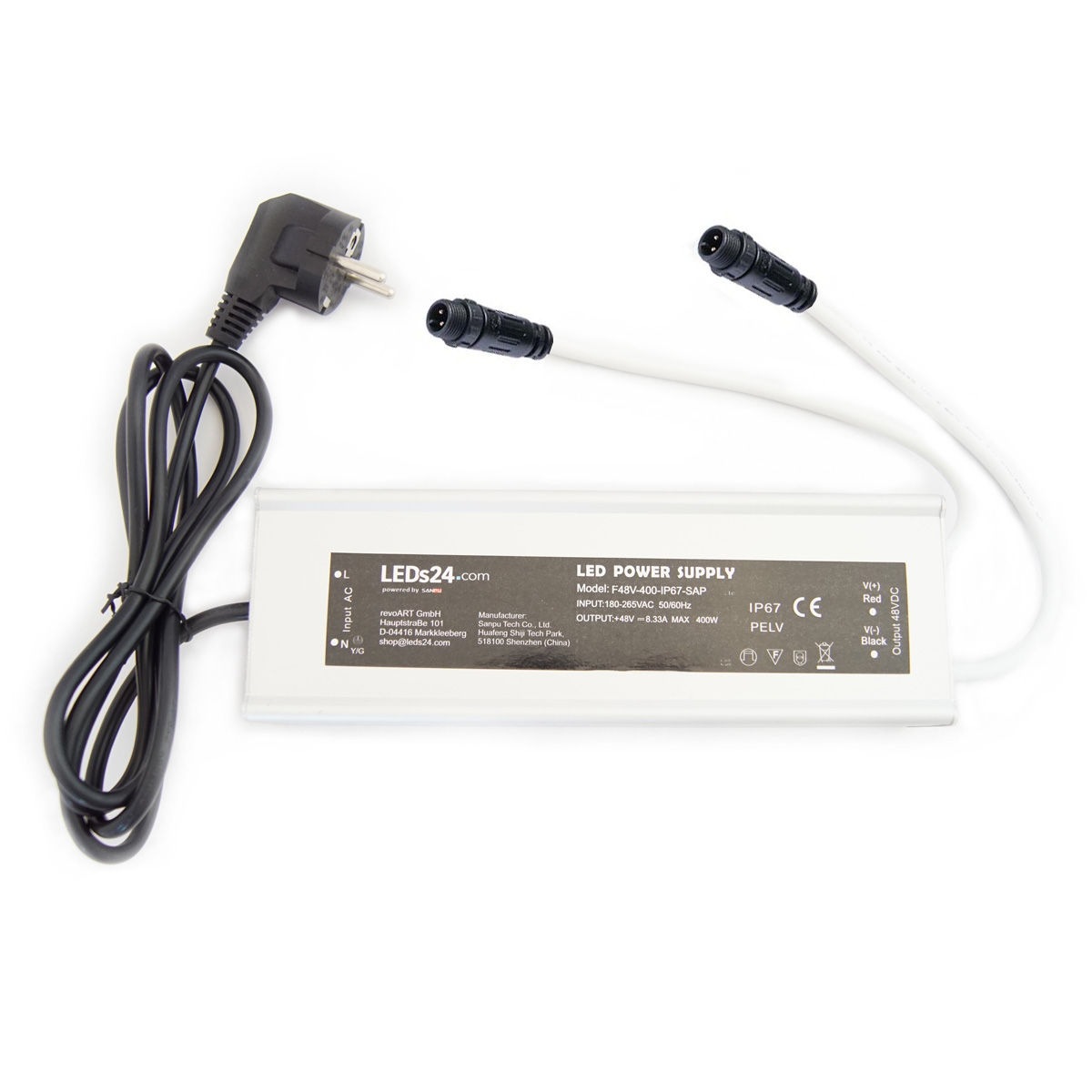 Plug & Play 48V DC - wasserfestes Netzteil stabilisiert - 8,33A - 400Watt - IP67