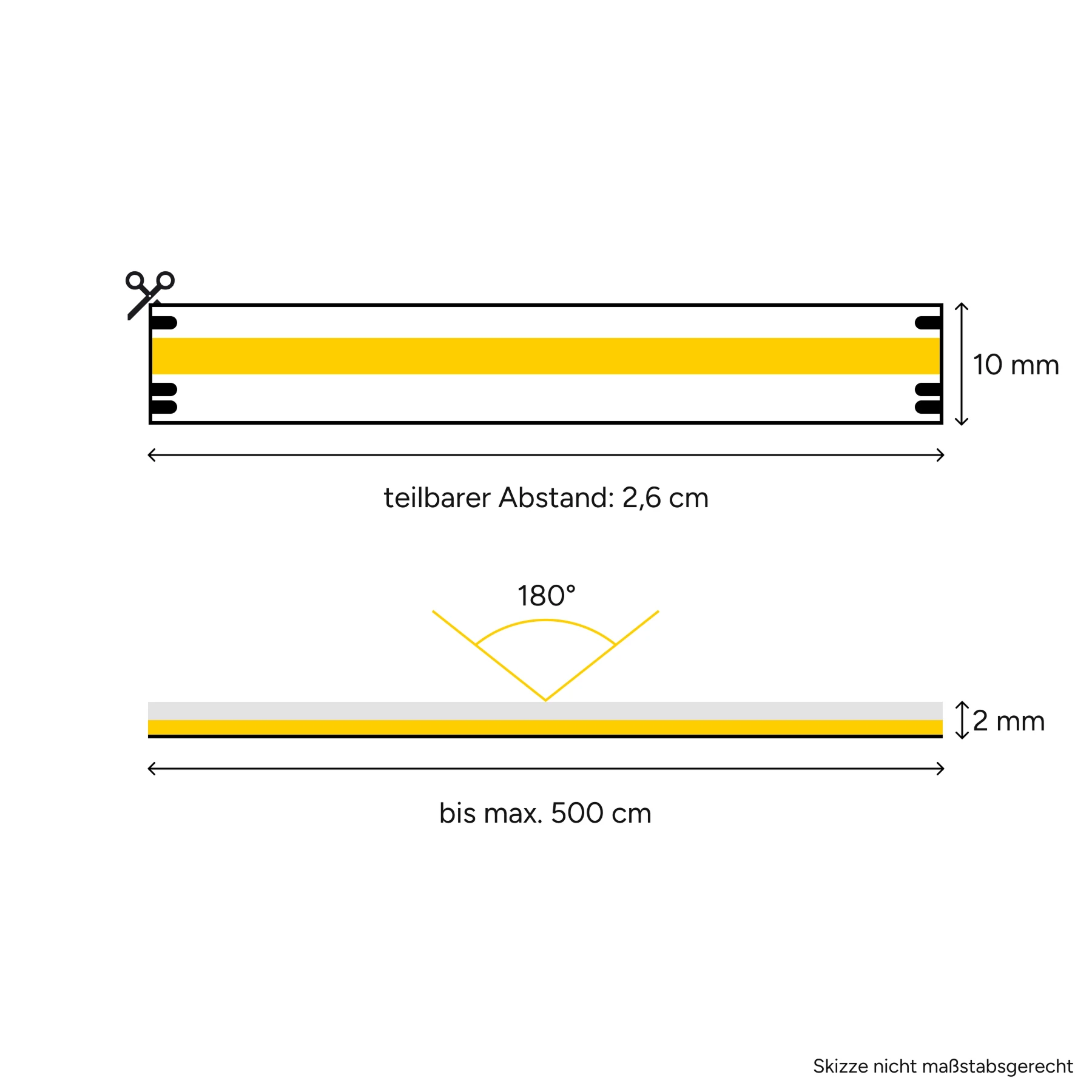 24V COB LED Streifen – Farbtemperatur einstellbar – alle 2,6cm teilbar - mit 100cm Eingangskabel - 2,6cm - 16 LED Chips - max. 1 Watt - 54 Lumen