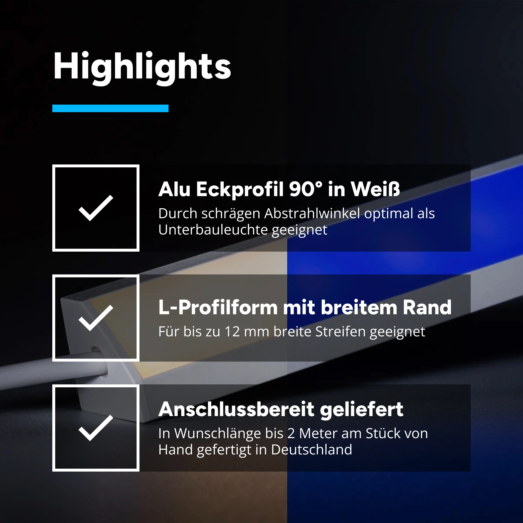 24V White Line LED Eckleiste - RGBWW (RGB + warmweiß) - diffuse Abdeckung - 33cm - 18 LEDs - 4 Watt - 360 Lumen - mit Ausgangskabel ( zum Anschluss einer weiteren LED- Leiste )