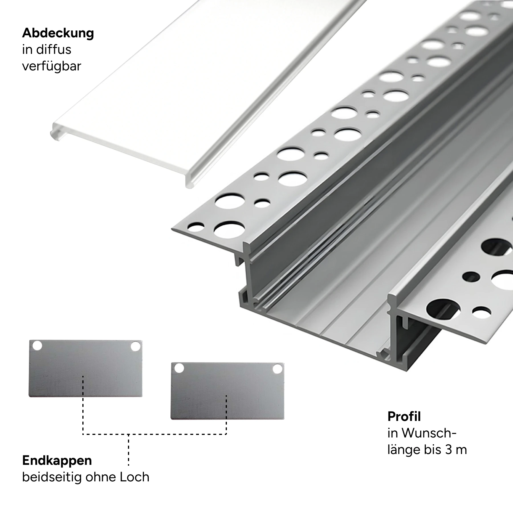 Aluminium LED Unterputz Profil, Trockenbau Plus, 3,88 x 1,49 x 15cm - ohne Abdeckung - ohne Endkappen