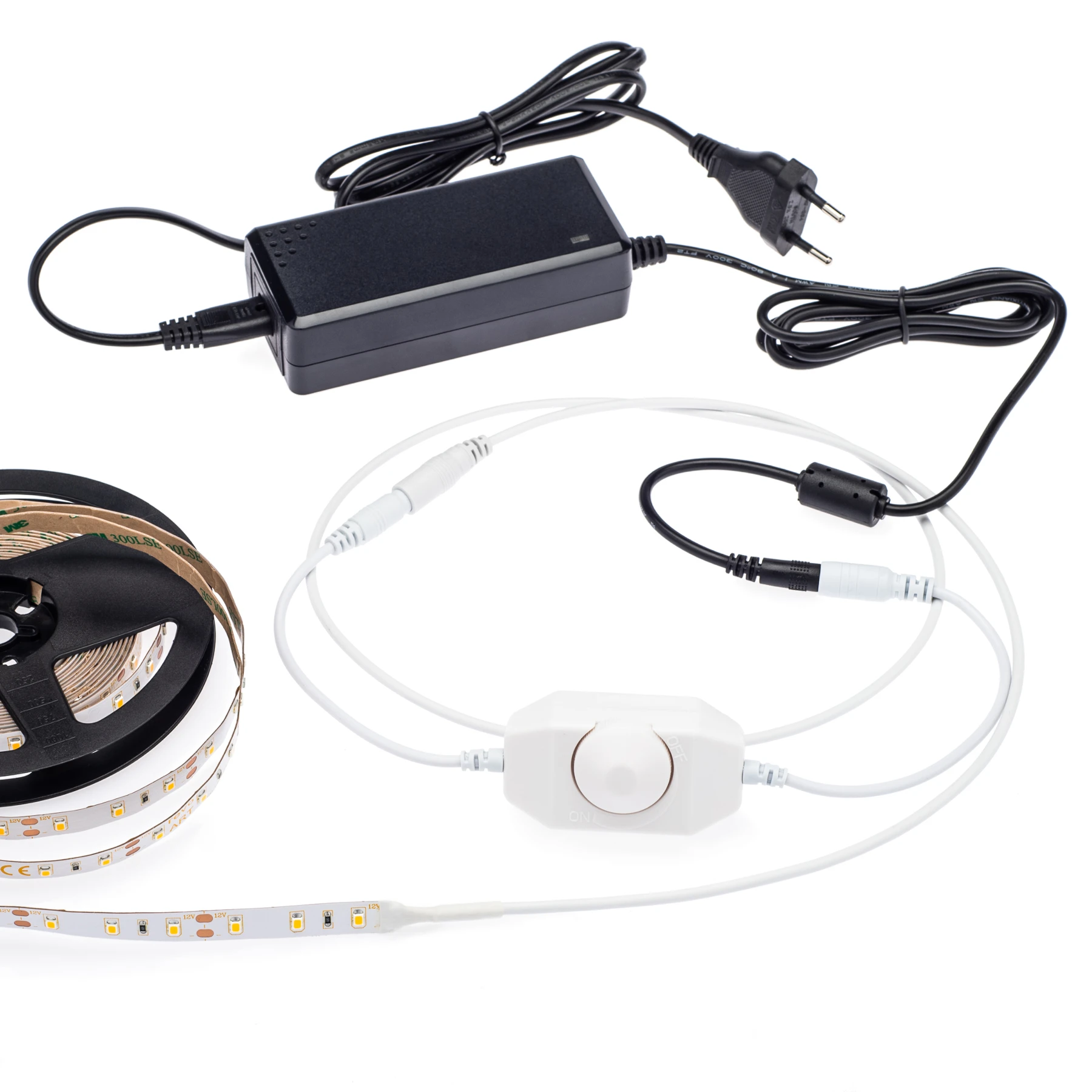 12V  SET – warmweiß – 5m LED Streifen  incl. Netzteil und Dimmer