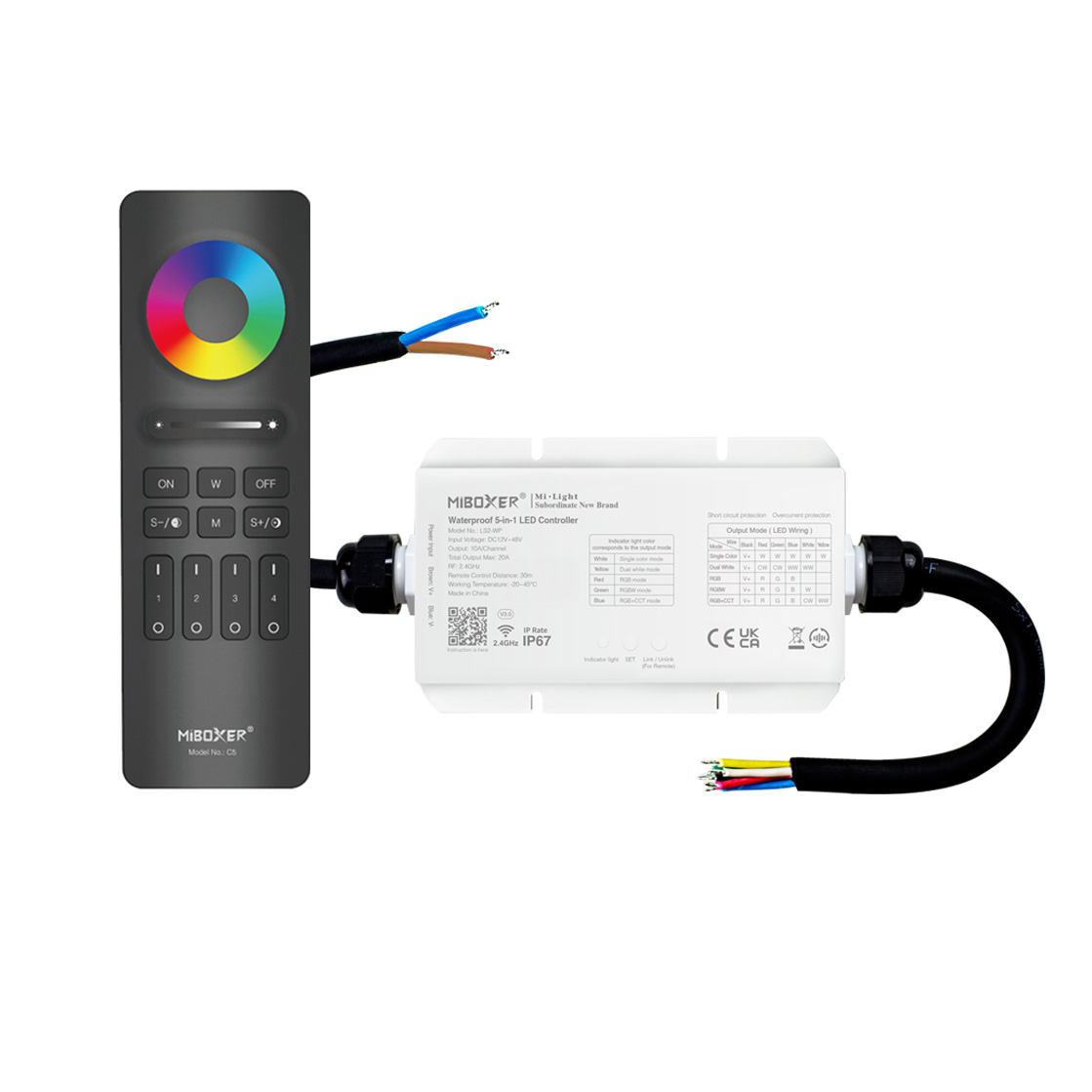 LED Funk Controller Set - 4 Zonen - 5 Kanal - RGB+CCT - Fernbedienung (2,4 GHz) - IP67 wasserfest